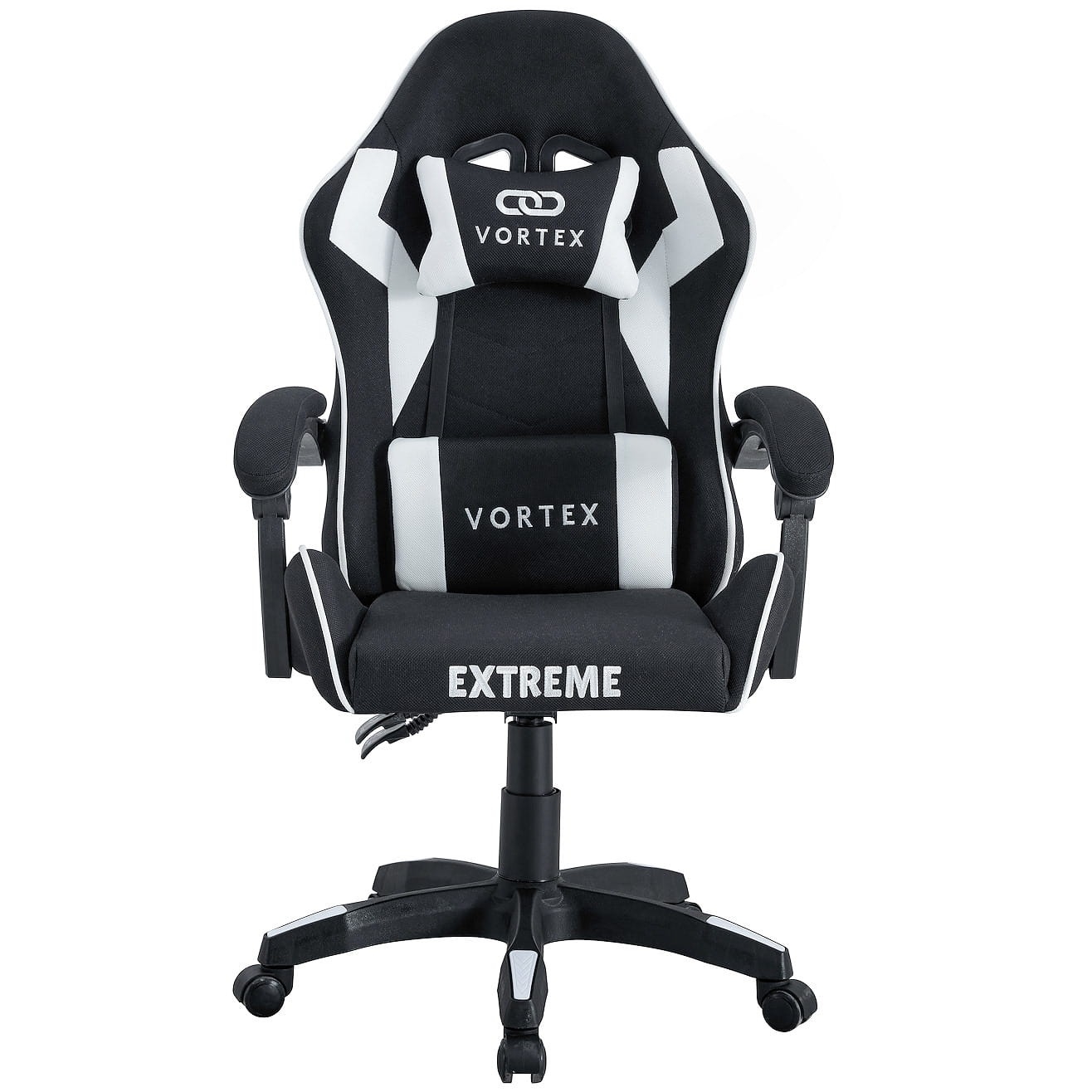 Fotel gamingowy EXTREME Vortex Black/White – tkanina, regulacja, poduszki