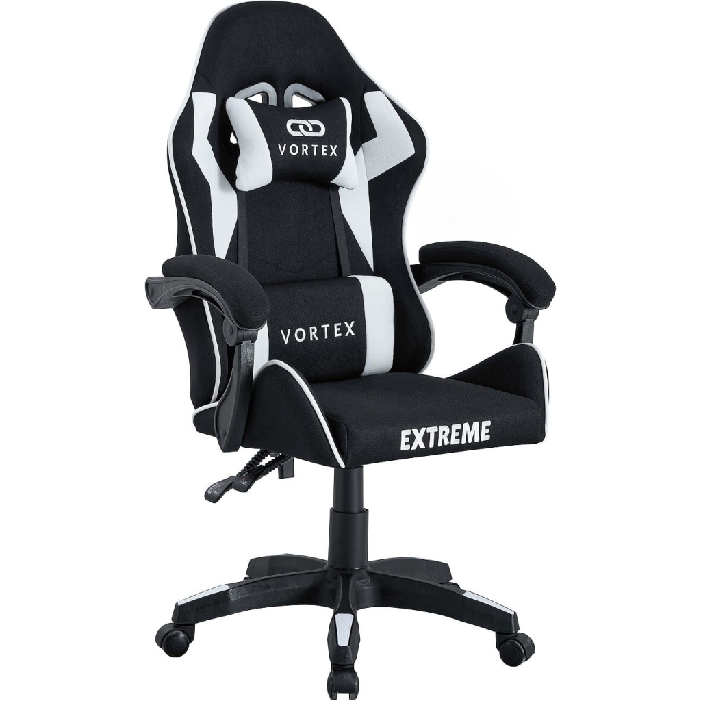 Fotel gamingowy EXTREME Vortex Black/White – tkanina, regulacja, poduszki
