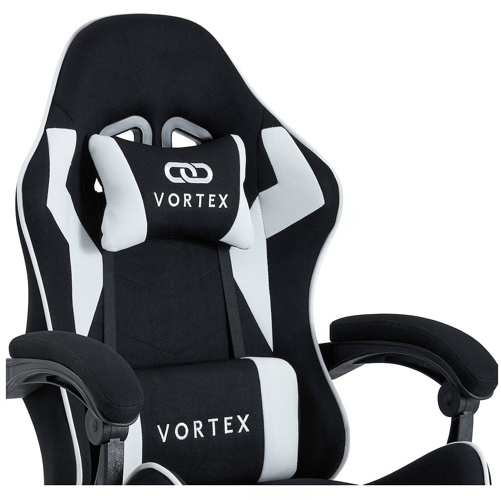 Fotel gamingowy EXTREME Vortex Black/White – tkanina, regulacja, poduszki