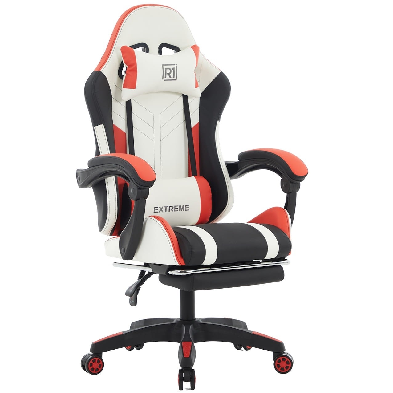 Fotel Gamingowy EXTREME R1 Red Podnóżek, Poduszki, Eco Skóra Premium