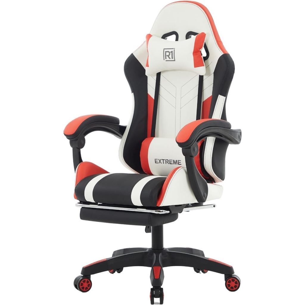 Fotel Gamingowy EXTREME R1 Red Podnóżek, Poduszki, Eco Skóra Premium