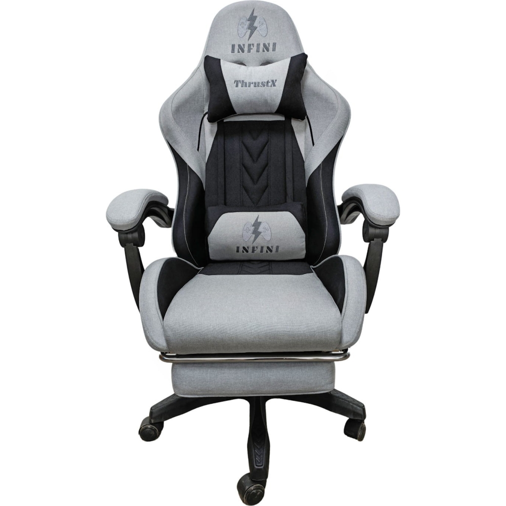 Fotel Gamingowy INFINI ThrustX Light Gray Tkanina + Podnóżek