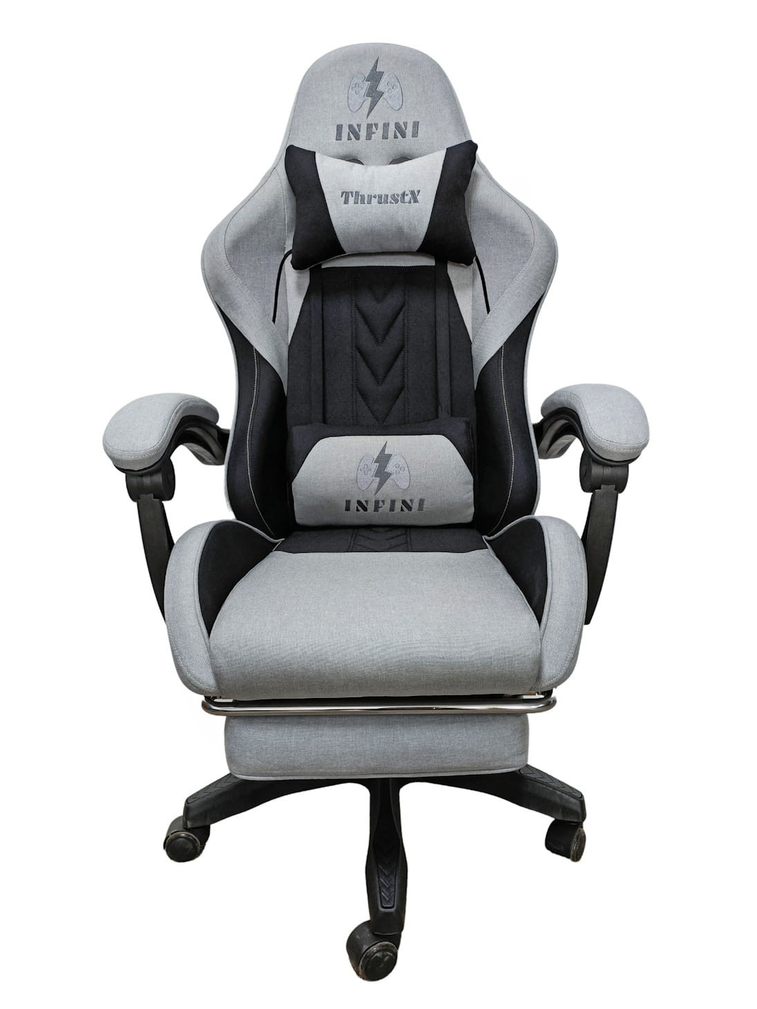 Fotel Gamingowy INFINI ThrustX Light Gray Tkanina + Podnóżek