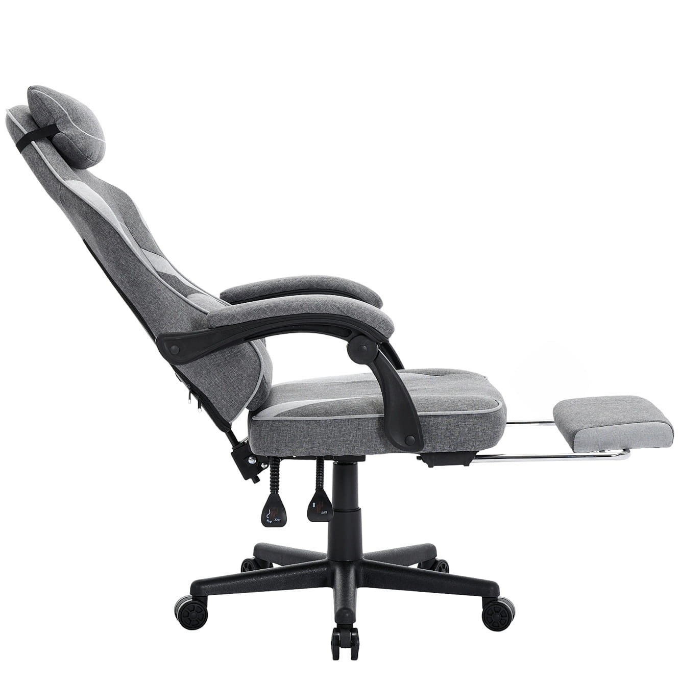 Fotel Gamingowy DEUS EDGE Gray - Szary Tkanina + Podnóżek Ergonomiczny