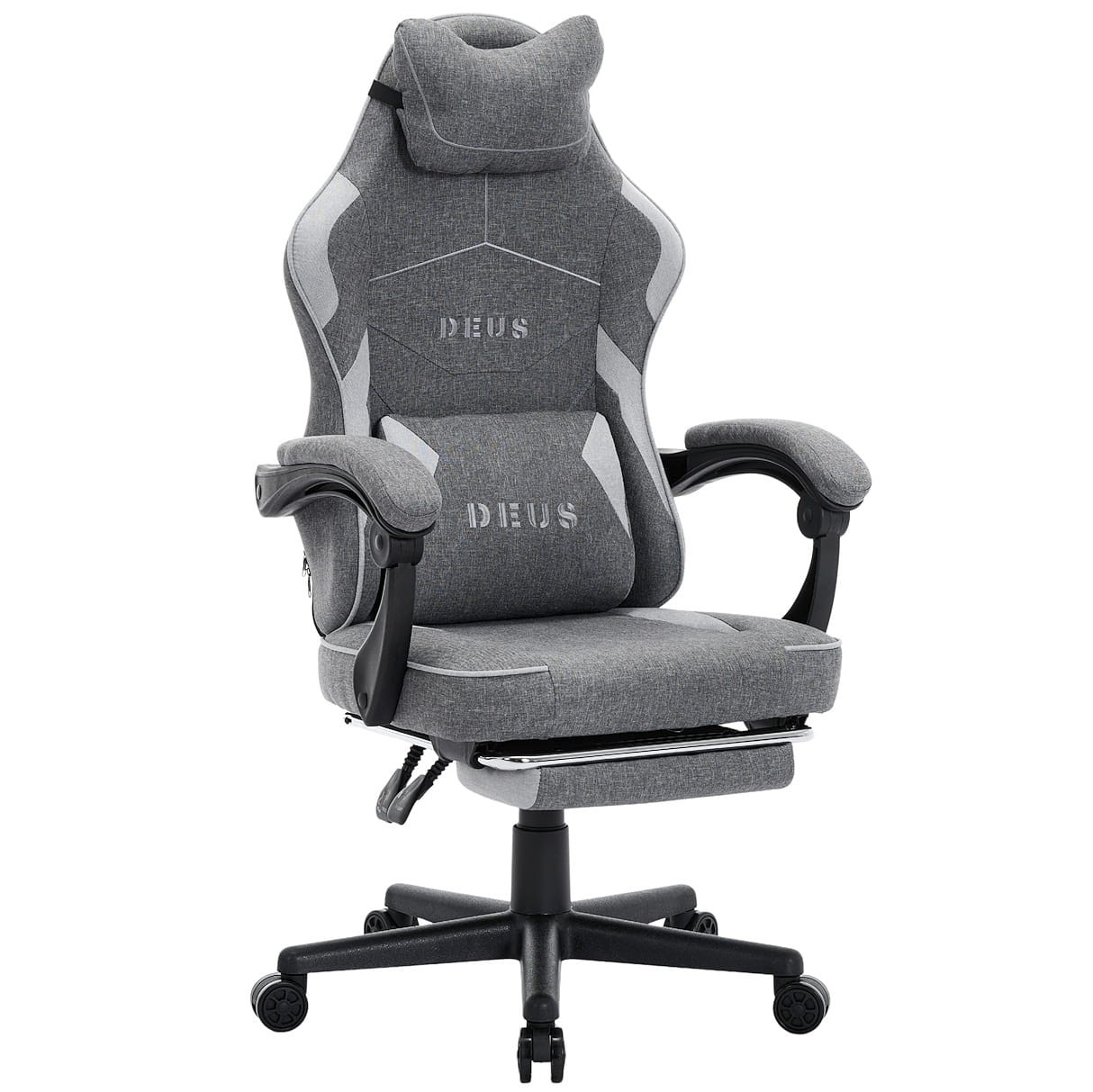 Fotel Gamingowy DEUS EDGE Gray - Szary Tkanina + Podnóżek Ergonomiczny