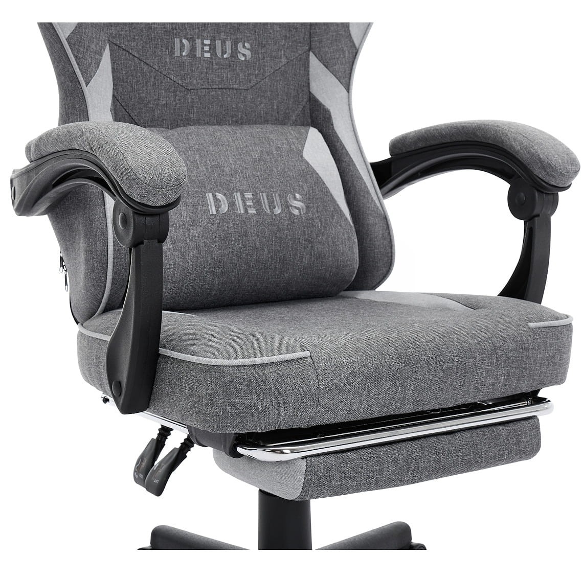 Fotel Gamingowy DEUS EDGE Gray - Szary Tkanina + Podnóżek Ergonomiczny