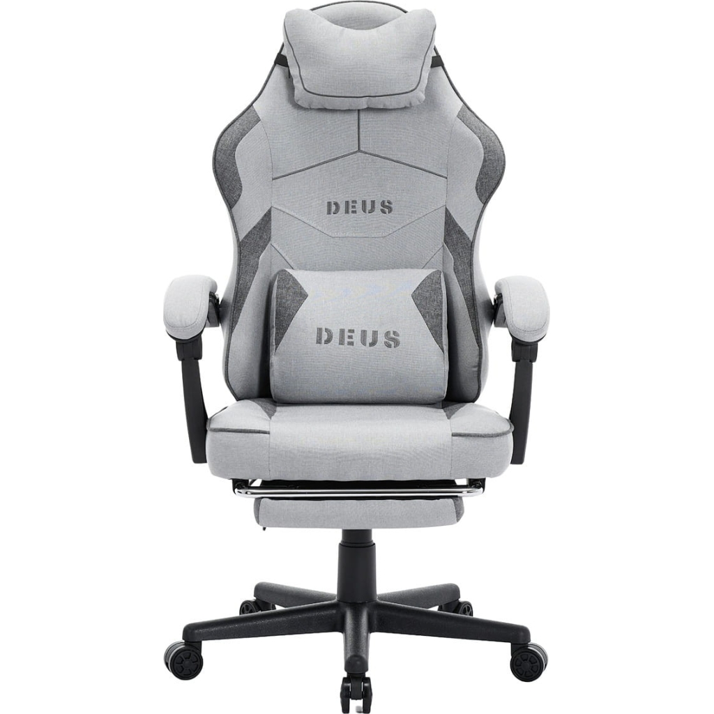 Fotel Gamingowy DEUS EDGE Gray z Podnóżkiem Tkanina Ergo