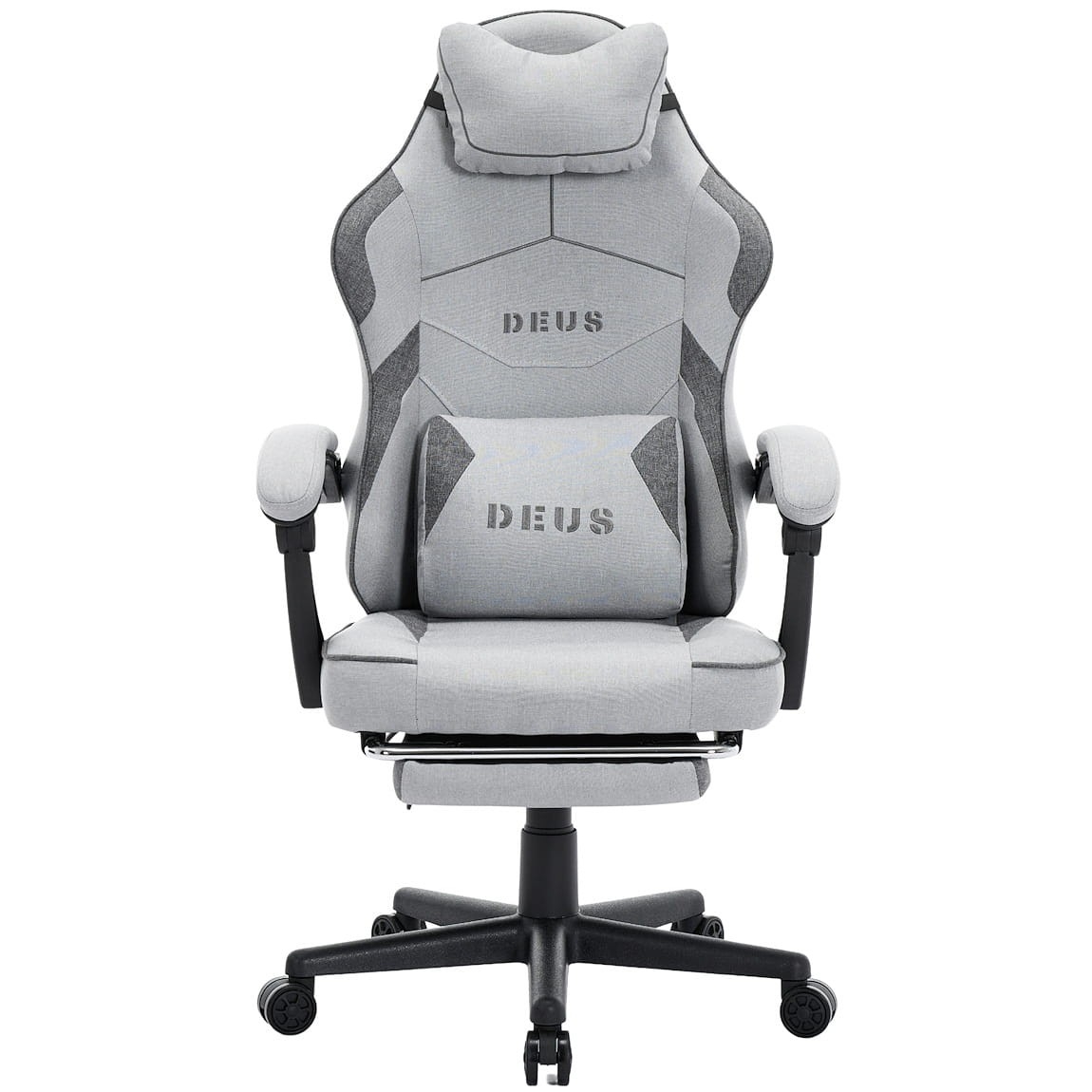 Fotel Gamingowy DEUS EDGE Gray z Podnóżkiem Tkanina Ergo