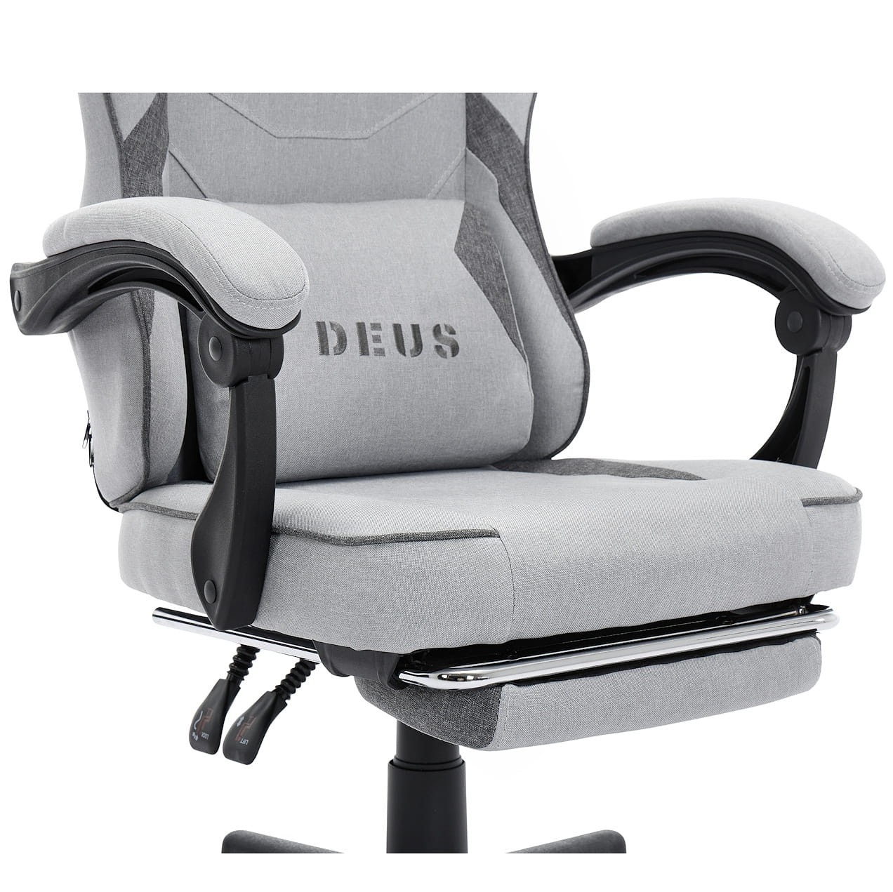 Fotel Gamingowy DEUS EDGE Gray z Podnóżkiem Tkanina Ergo