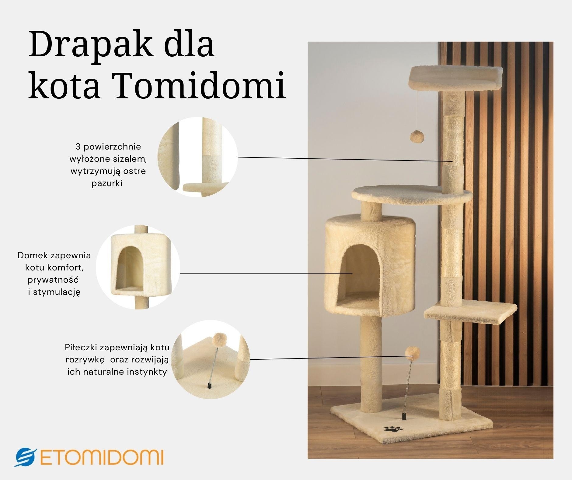 Drapak dla kota TomiDomi – stabilny słupek do drapania i zabawy