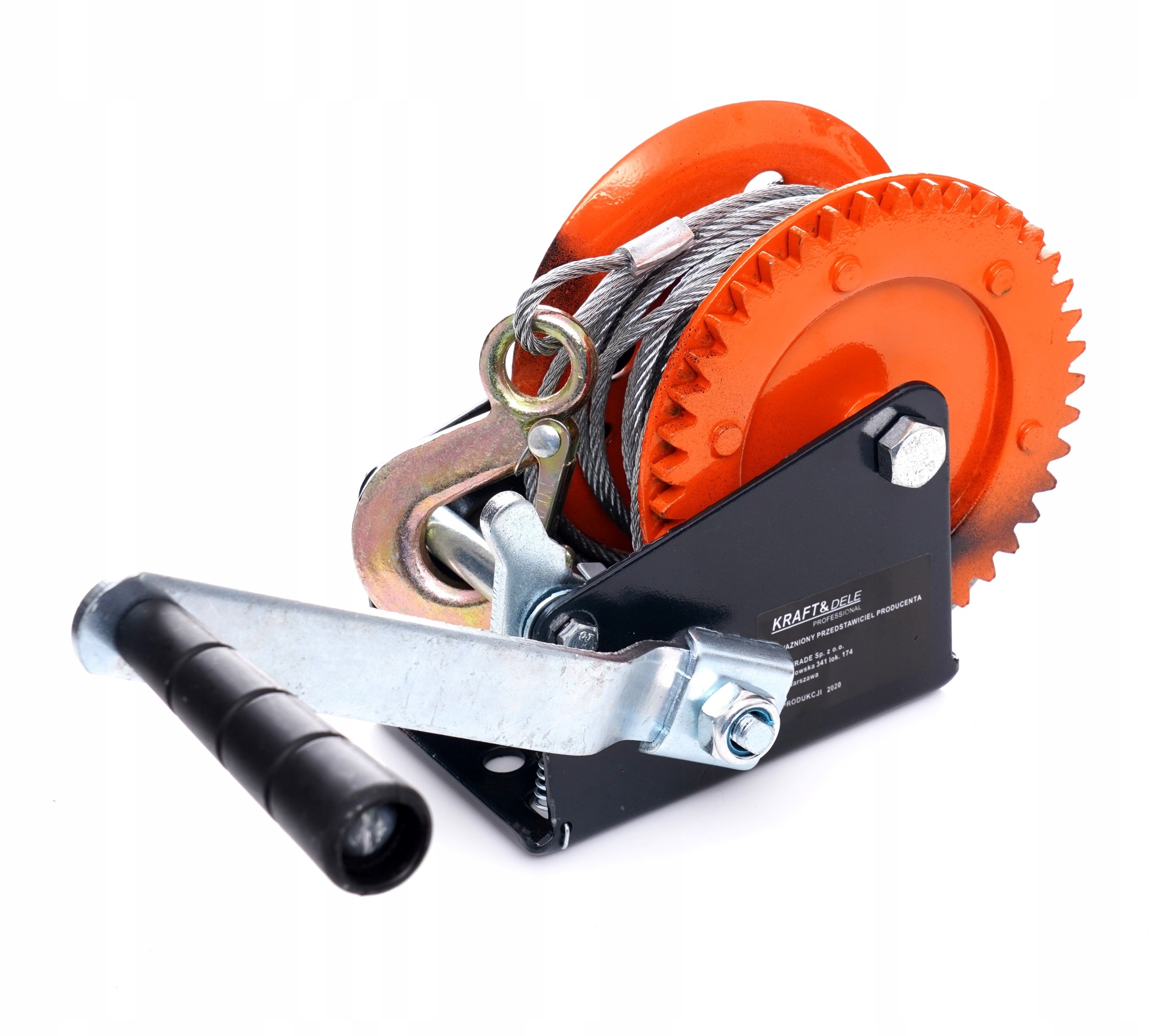 Wyciągarka korbowa linowa 3500Ibs 10m z hakiem Kraft&Dele hak holowniczy