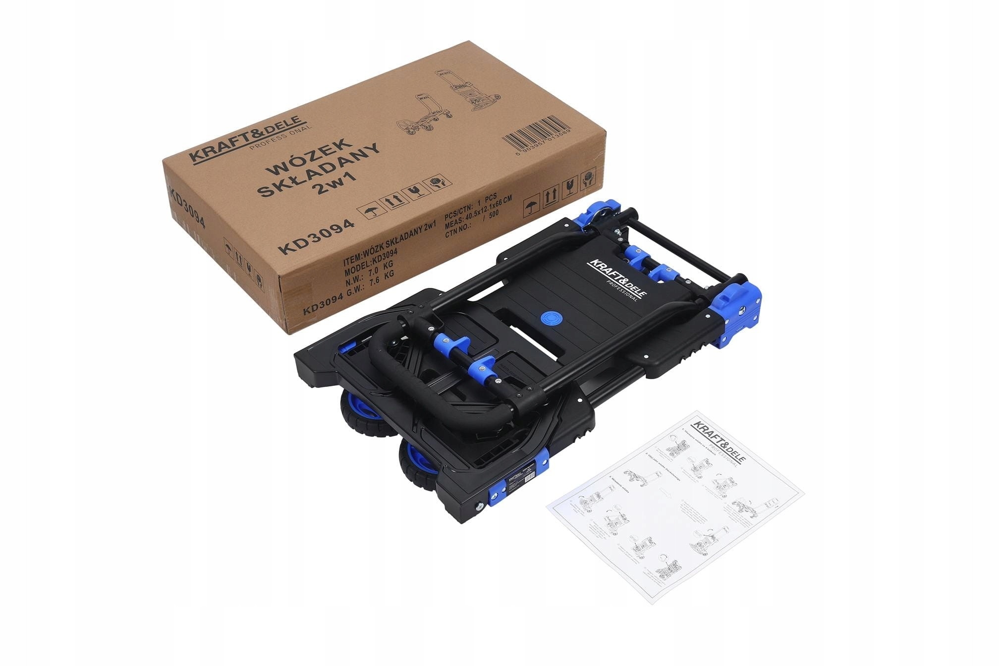 Wózek 2w1 Składany Platforma Transportowy Magazynowy 150 kg Kraft&Dele