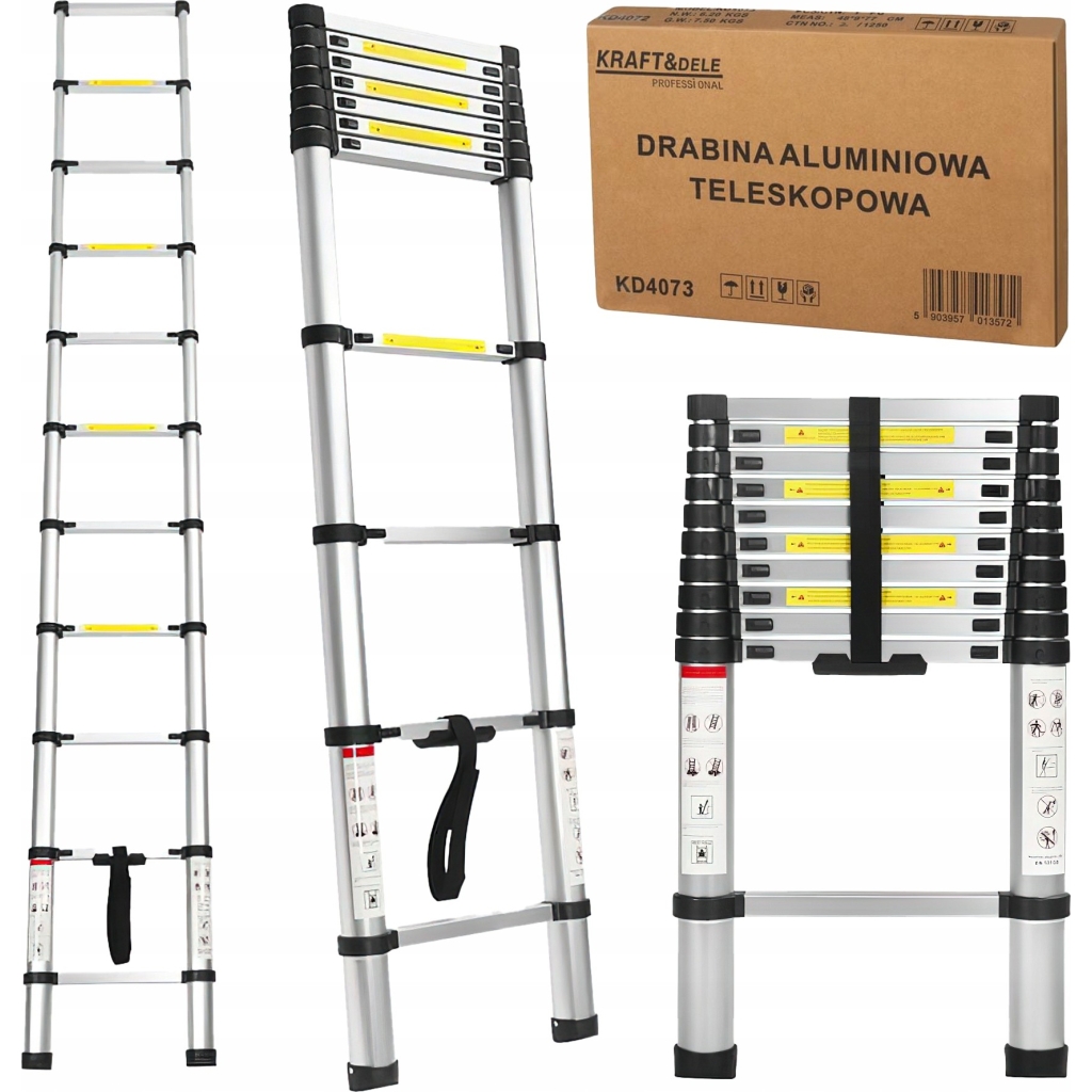 Drabina Składana Teleskopowa Aluminiowa 10 Stopni 3,2m MAX 150KG Ktaft&Dele