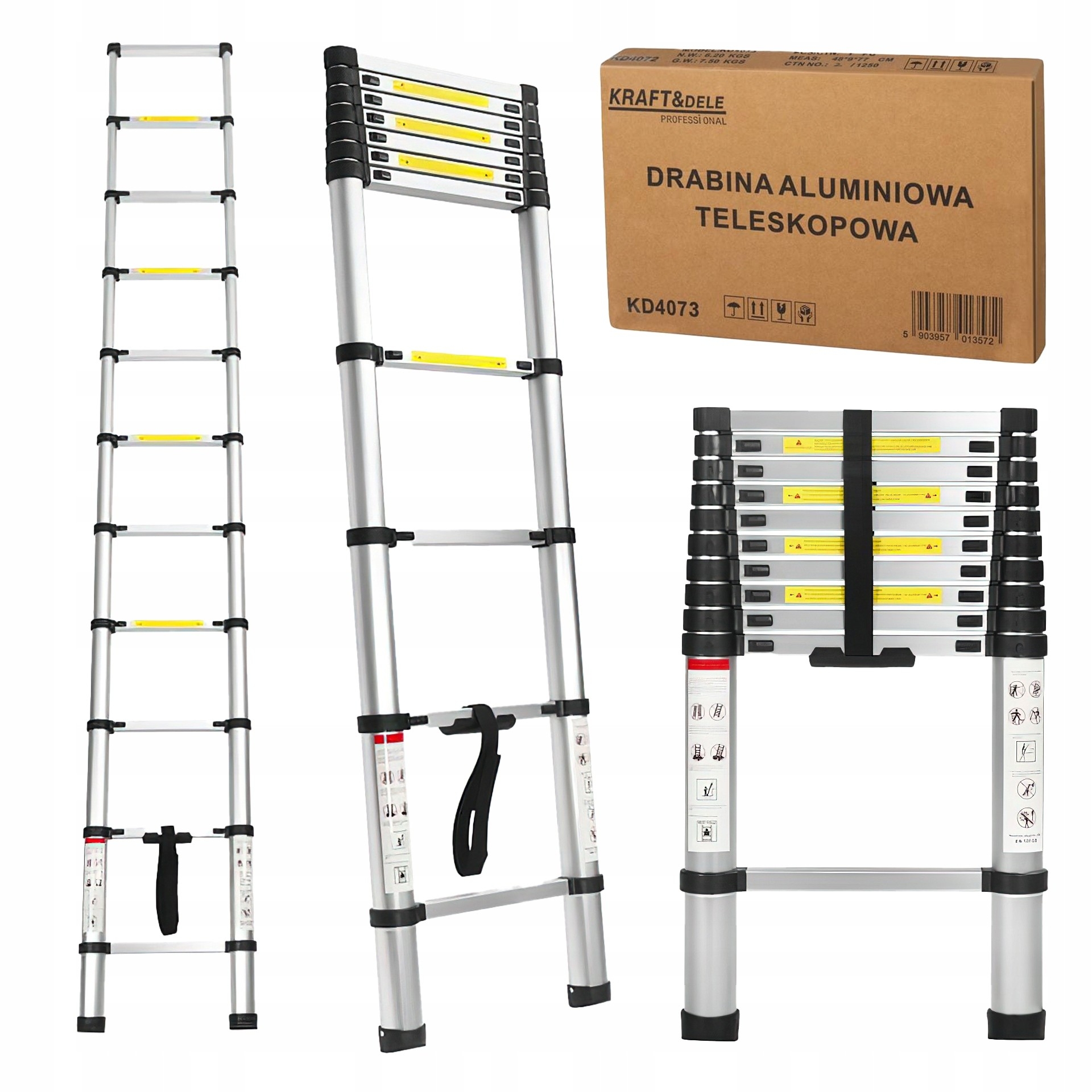 Drabina Składana Teleskopowa Aluminiowa 10 Stopni 3,2m MAX 150KG Ktaft&Dele