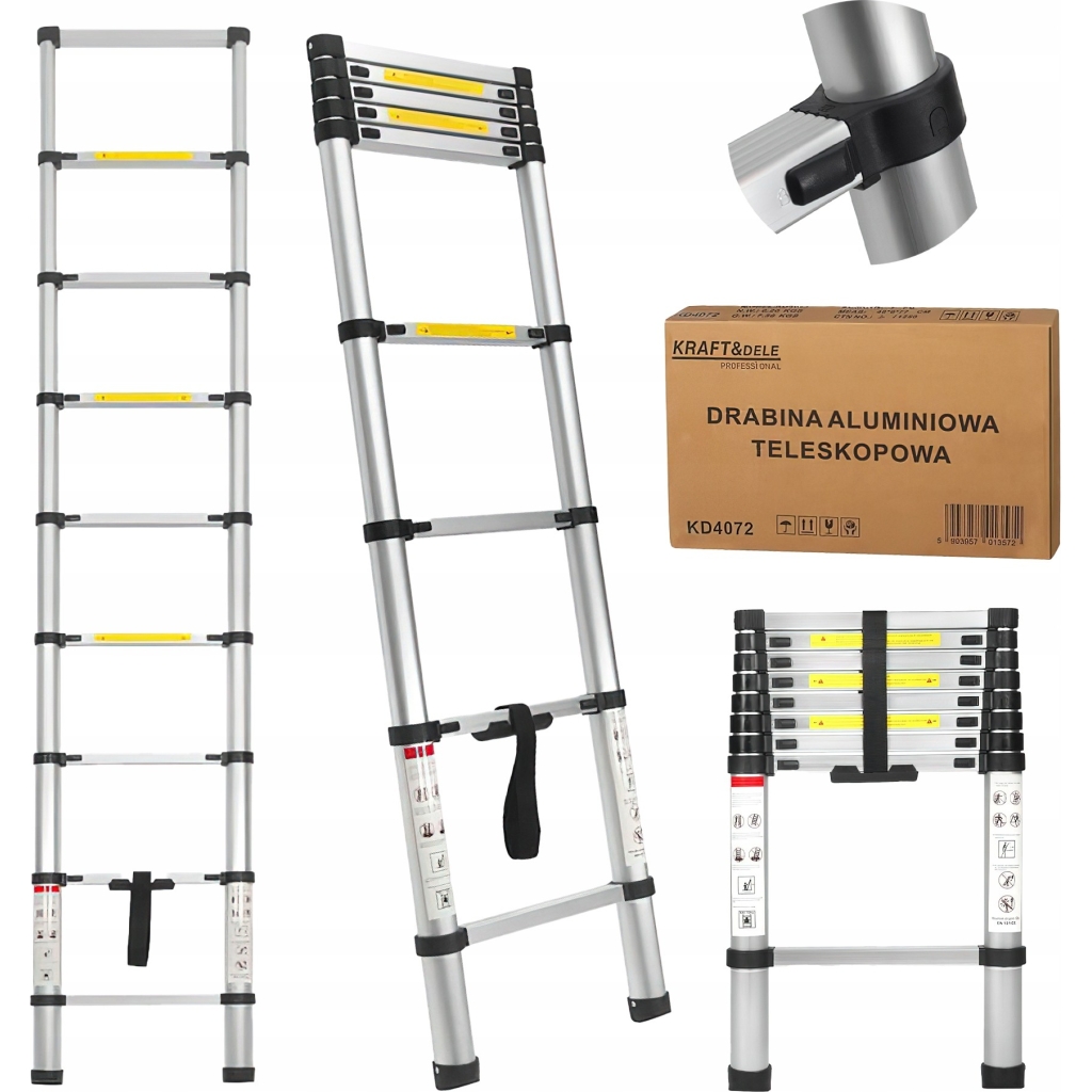 Drabina Składana Teleskopowa Aluminiowa 8 Stopni 2,6 m MAX 150KG Ktaft&Dele