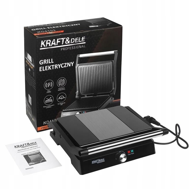 Grill Elektryczny 2w1 Teflon 2400W Regulacja Temperatury Tost Kraft&Dele