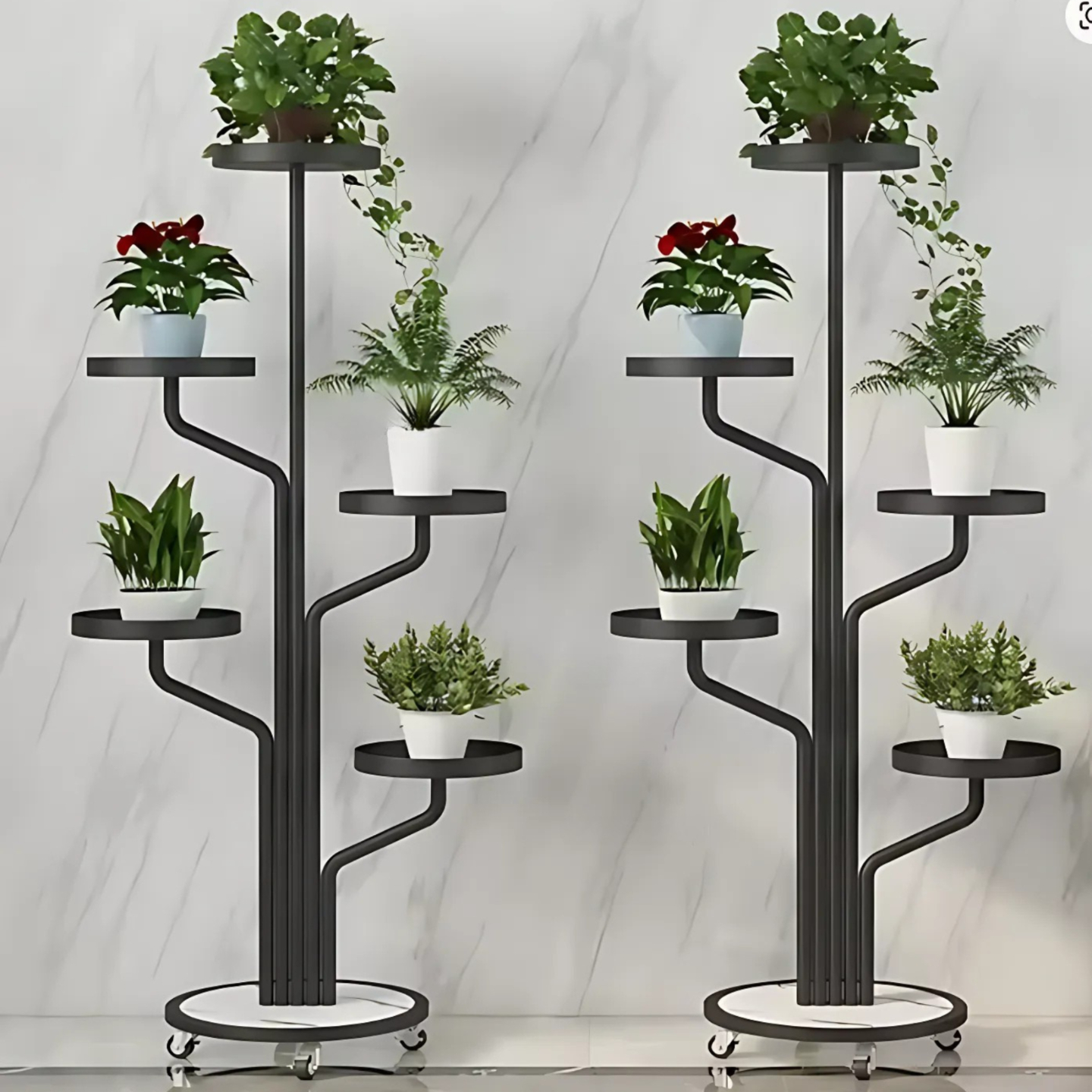 KWIETNIK STOJAK NA ROŚLINY METALOWY STOJĄCY REGAŁ NA KÓŁKACH CZARNY 135 CM [KWIETNIK8]