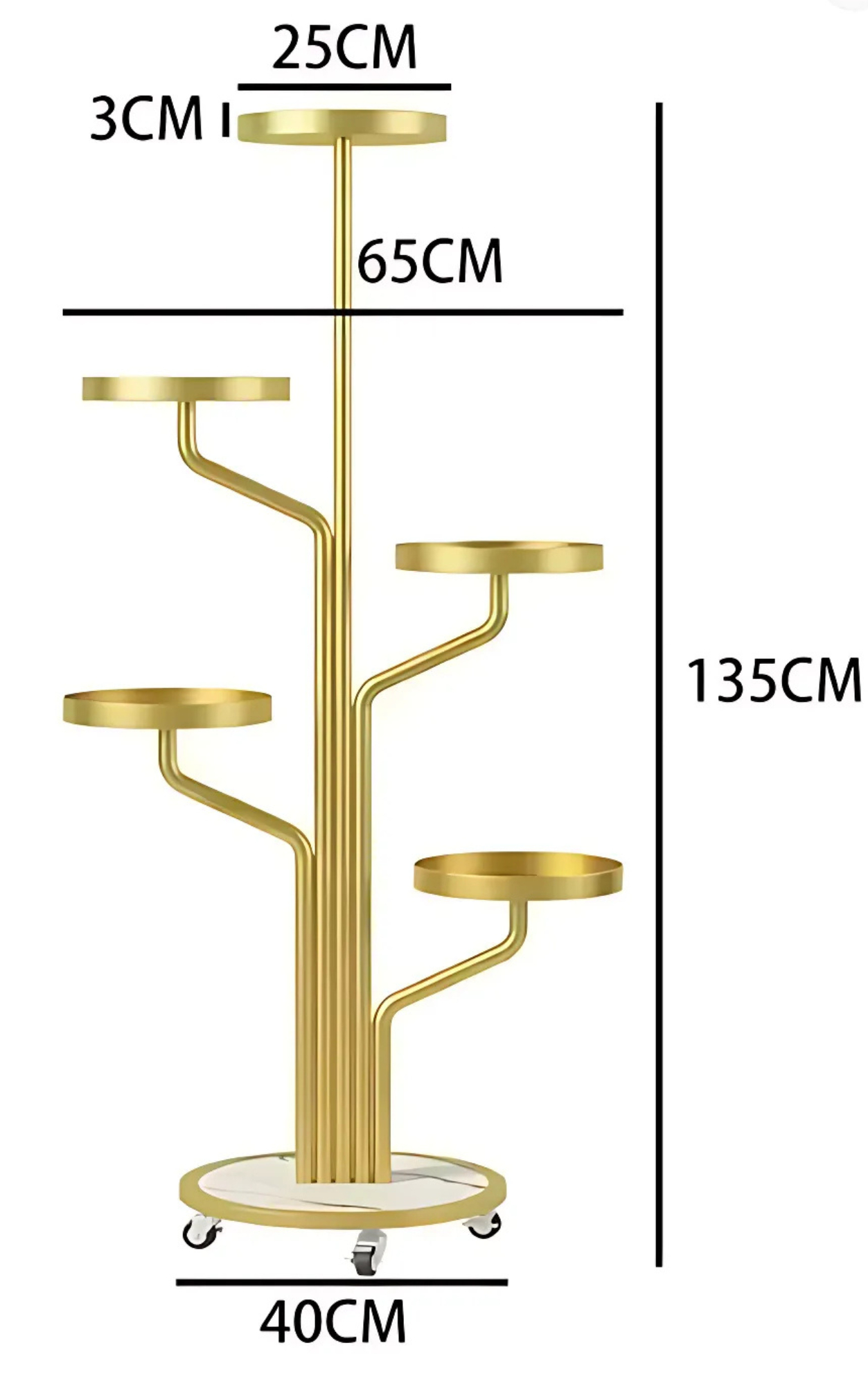 KWIETNIK STOJAK NA ROŚLINY METALOWY STOJĄCY REGAŁ NA KÓŁKACH ZŁOTY 135 CM [KWIETNIK9]