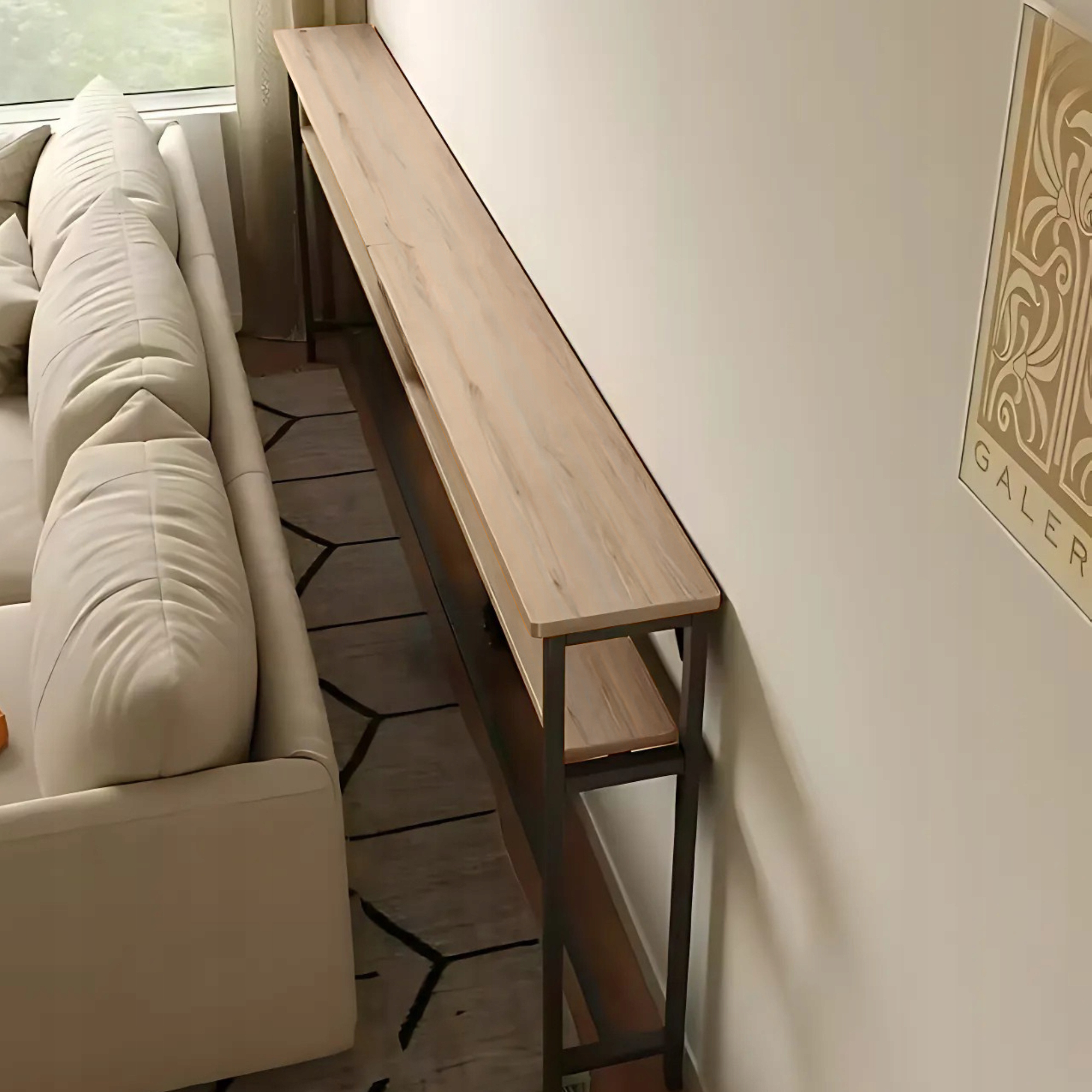 KONSOLA TOALETKA Z PÓŁKĄ ZA KANAPĘ LOFT 100 x 20 x 100,2 CM DĄB SONOMA [KONSOLA4]