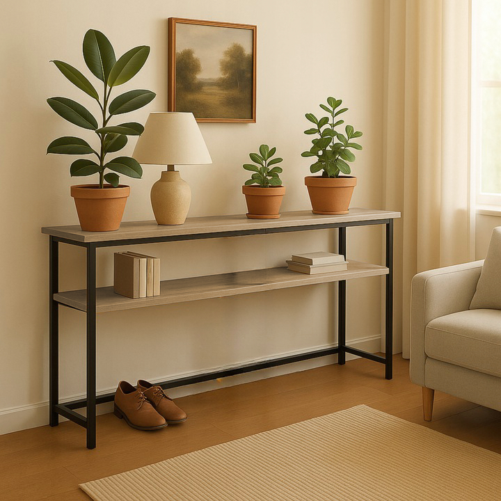 KONSOLA TOALETKA Z PÓŁKĄ ZA KANAPĘ LOFT 100 x 20 x 100,2 CM DĄB SONOMA [KONSOLA4]