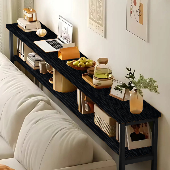 KONSOLA TOALETKA Z PÓŁKĄ ZA KANAPĘ LOFT 80 x 20 x 100,2 CM CZARNA [KONSOLA5]