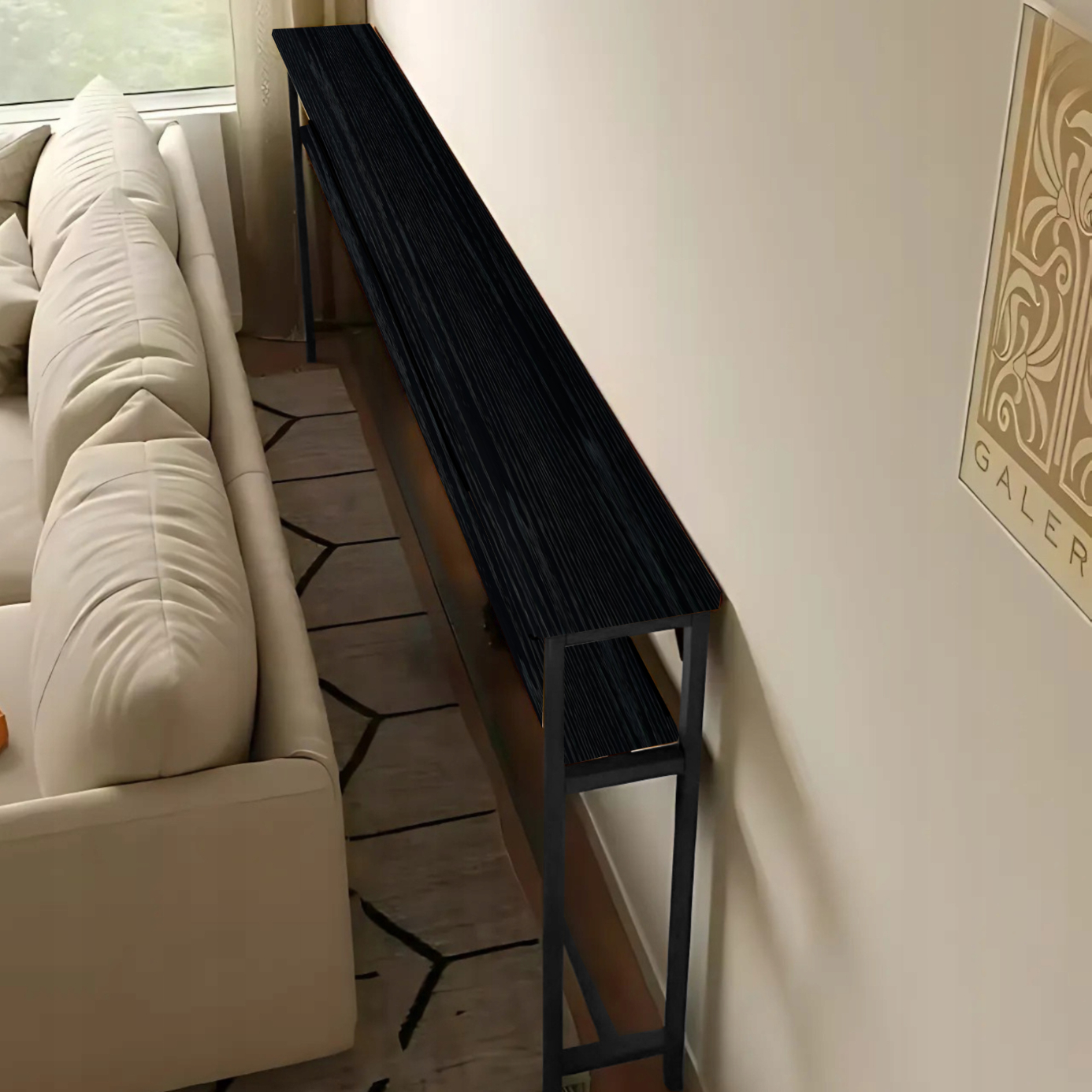 KONSOLA TOALETKA Z PÓŁKĄ ZA KANAPĘ LOFT 80 x 20 x 100,2 CM CZARNA [KONSOLA5]