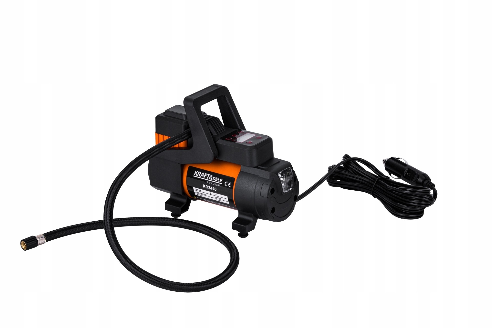 Kompresor Samochodowy LCD 12V 168W 14A 200 PSI 45L/min Kraft&Dele