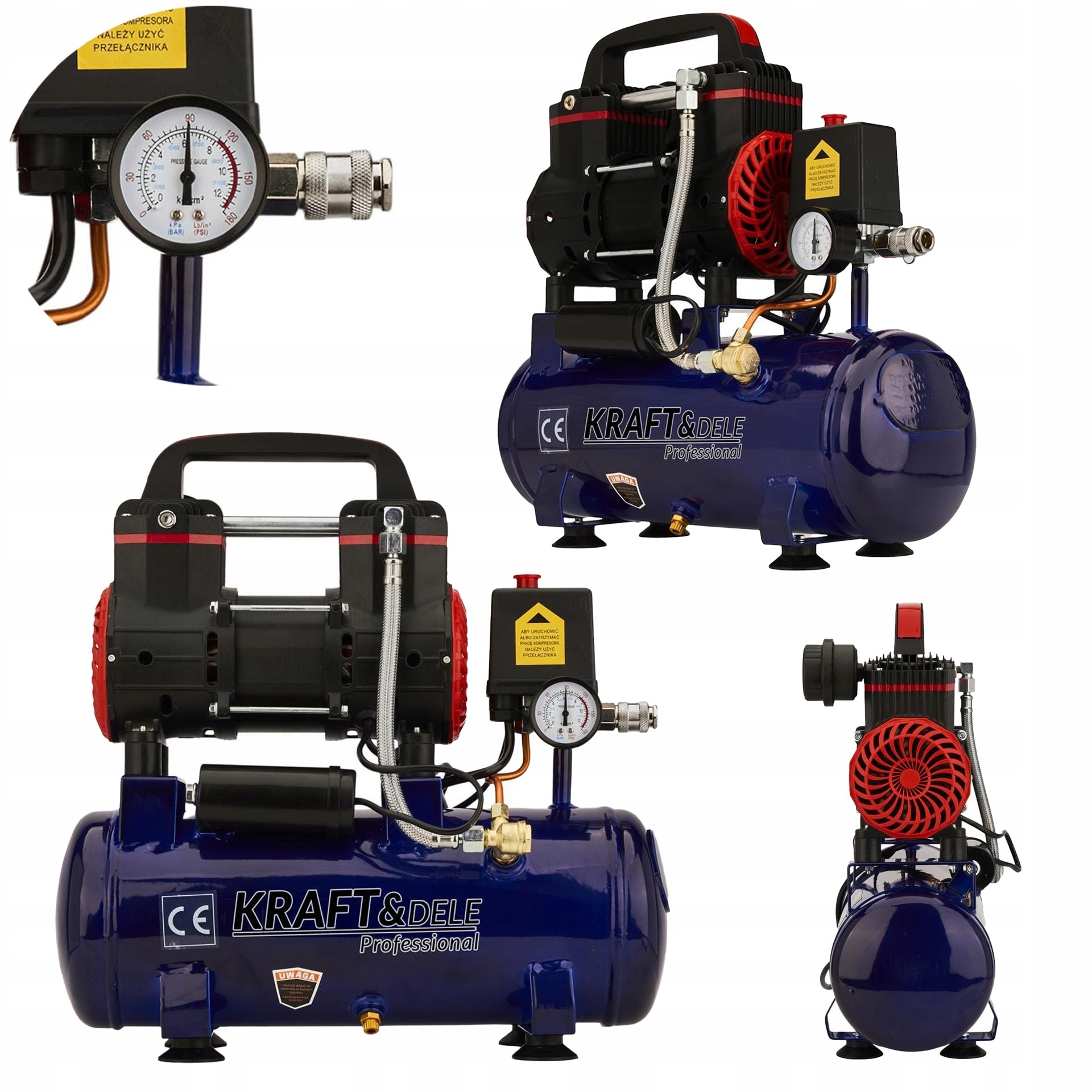Kompresor Bezolejowy Kraft&Dele 8 Bar 9L 1200W 2850 obr/min 220 L/min