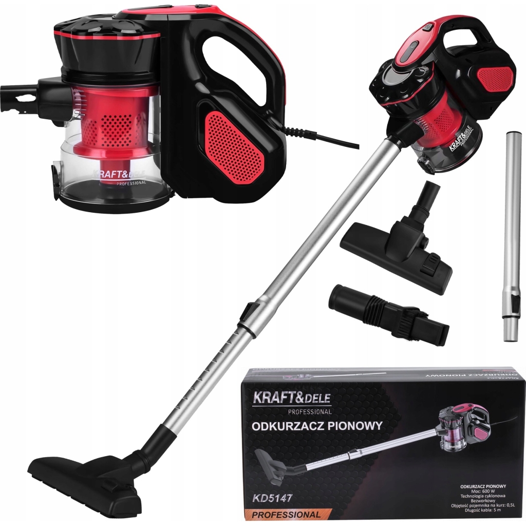 Odkurzacz Pionowy Przewodowy 2w1 5m 230V 600W 0,5 L Kraft&Dele