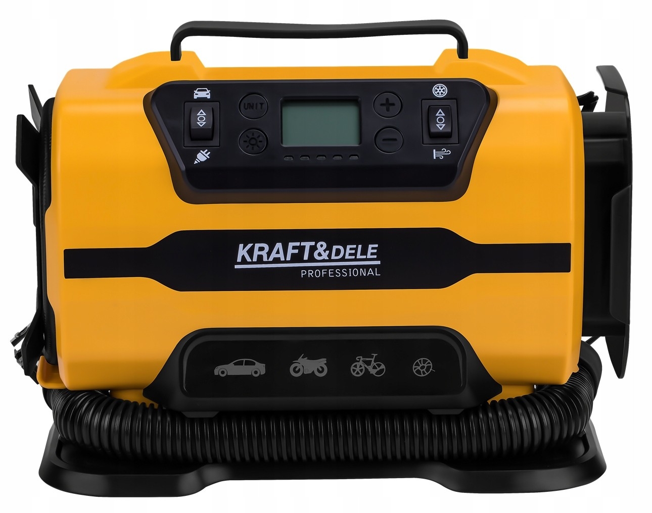 Kompresor Samochodowy Sieciowy LCD 12V 230V 140W 150 PSI 35l/min Kraft&Dele