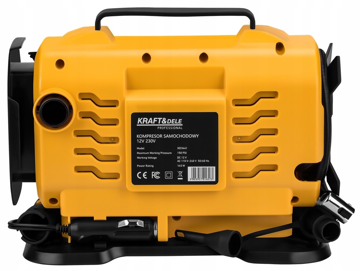 Kompresor Samochodowy Sieciowy LCD 12V 230V 140W 150 PSI 35l/min Kraft&Dele