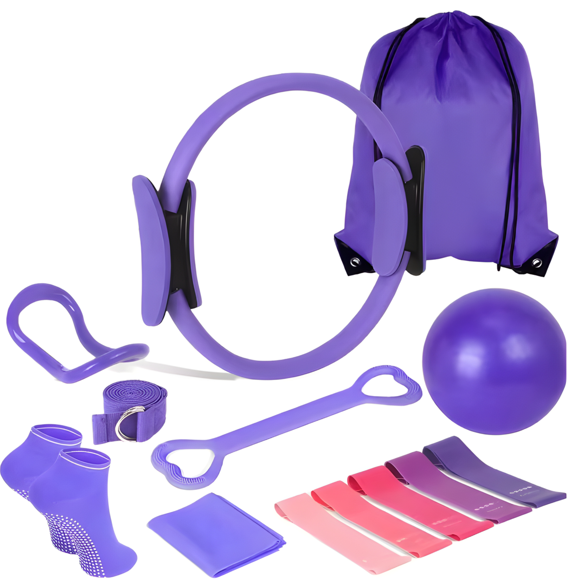 ZESTAW PILATES FITNESS JOGA 13w1 OBRĘCZ KOŁO DO PILATESU TAŚMY OPOROWE FIOLETOWY [FITNESS2]