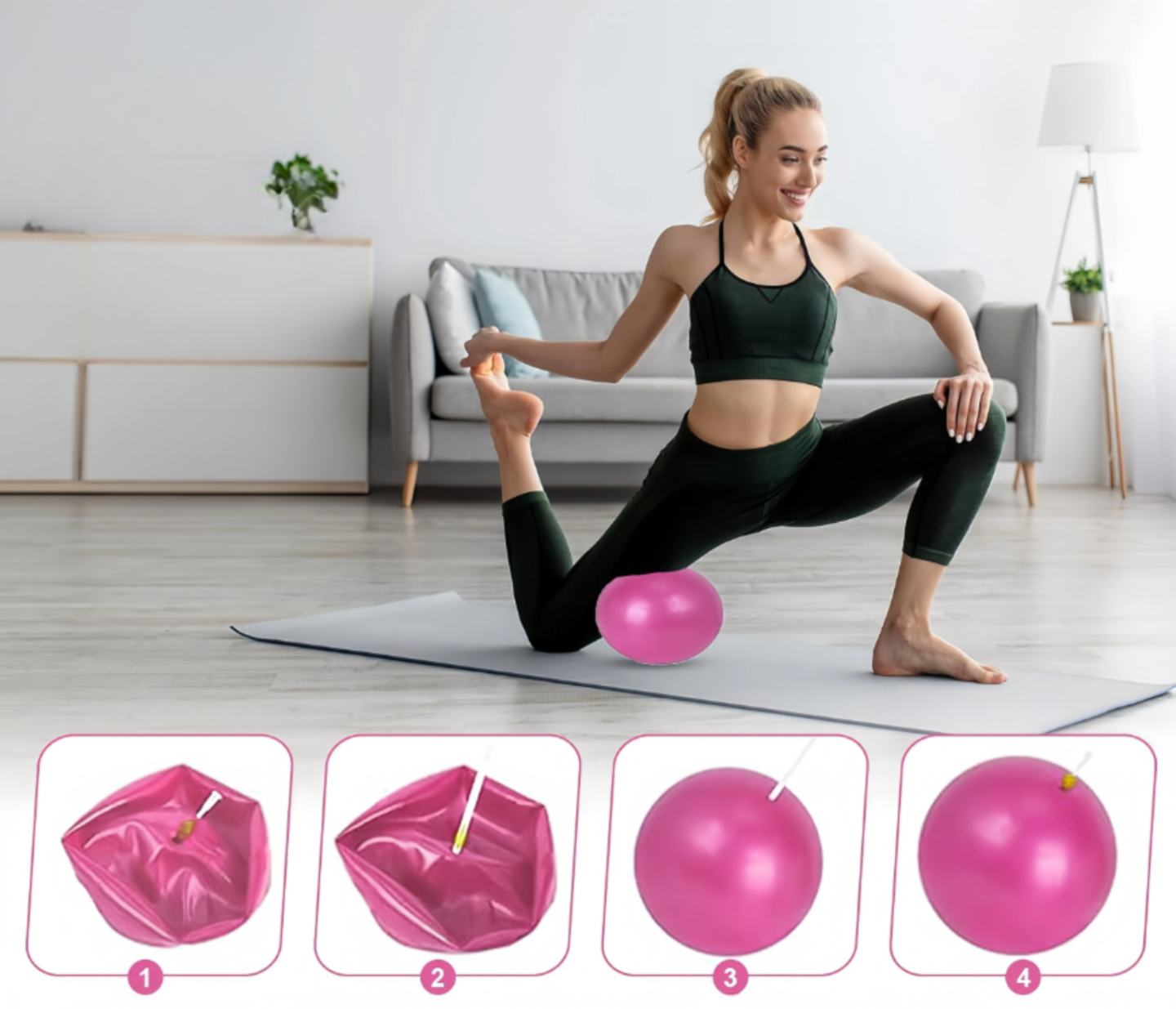 ZESTAW PILATES FITNESS JOGA 10w1 OBRĘCZ KOŁO DO PILATESU TAŚMY OPOROWE RÓŻOWY [FITNESS3]