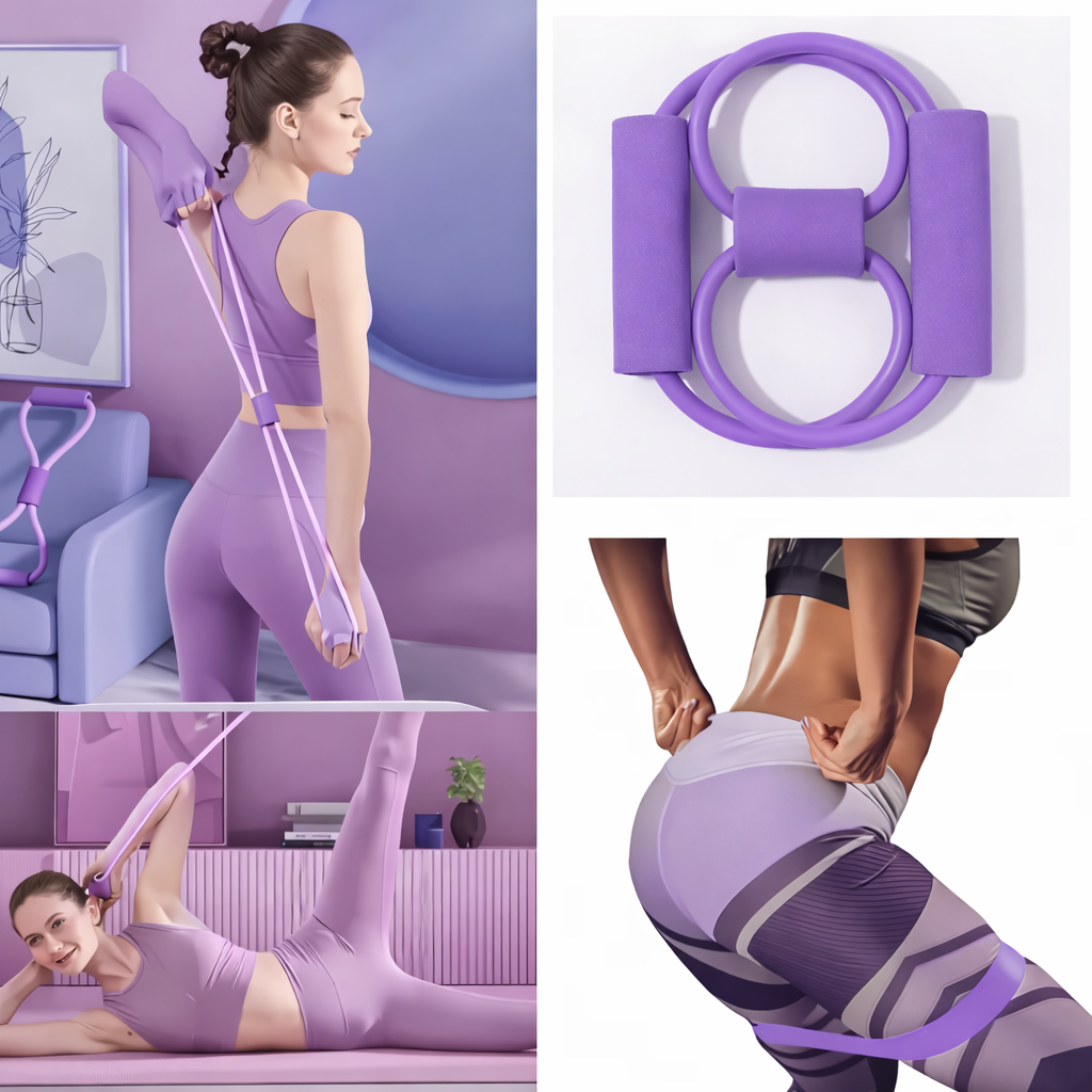 ZESTAW PILATES FITNESS JOGA 10w1 OBRĘCZ KOŁO DO PILATESU TAŚMY OPOROWE FIOLETOWY [FITNESS4]