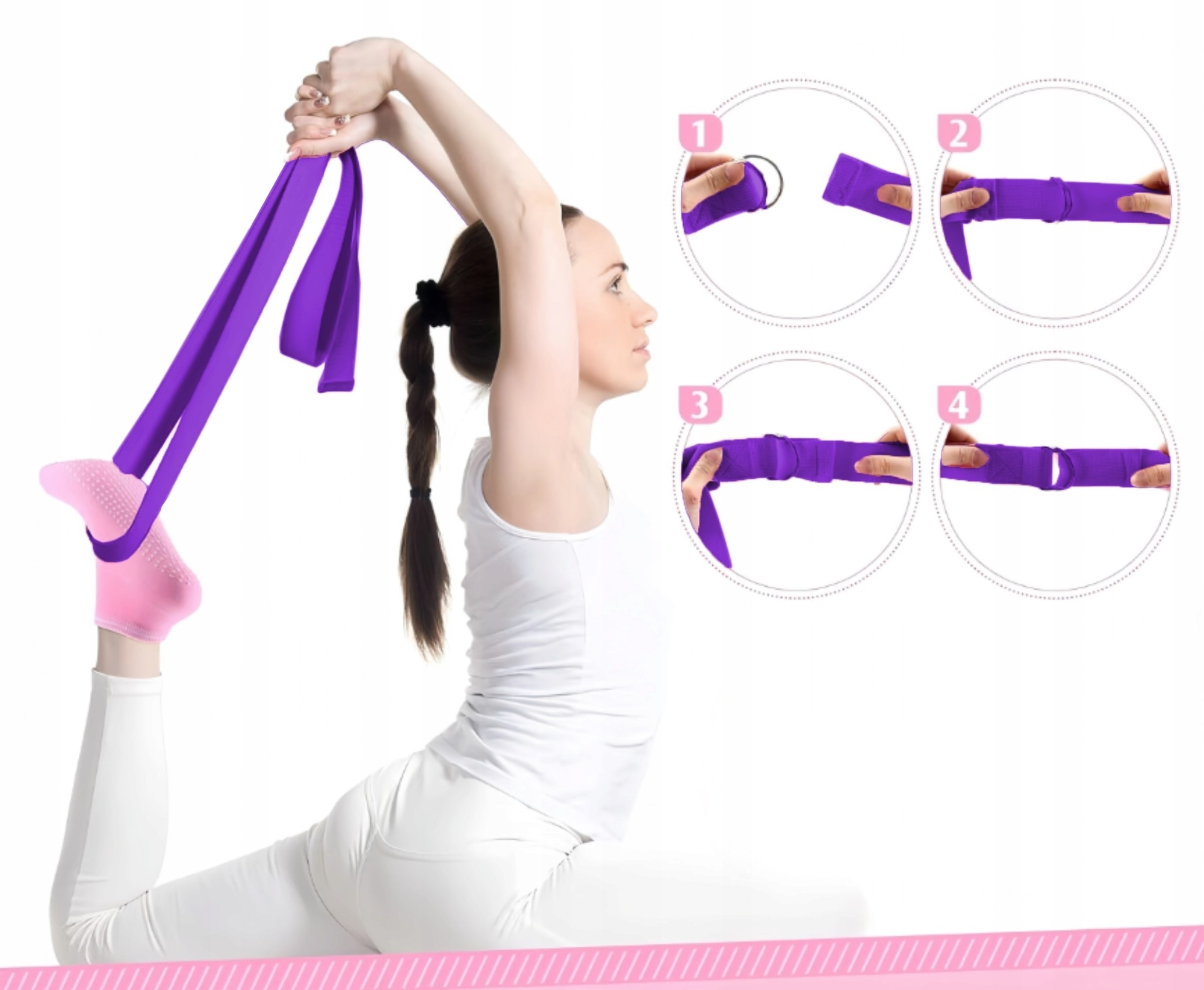 ZESTAW PILATES FITNESS JOGA 10w1 OBRĘCZ KOŁO DO PILATESU TAŚMY OPOROWE FIOLETOWY [FITNESS4]