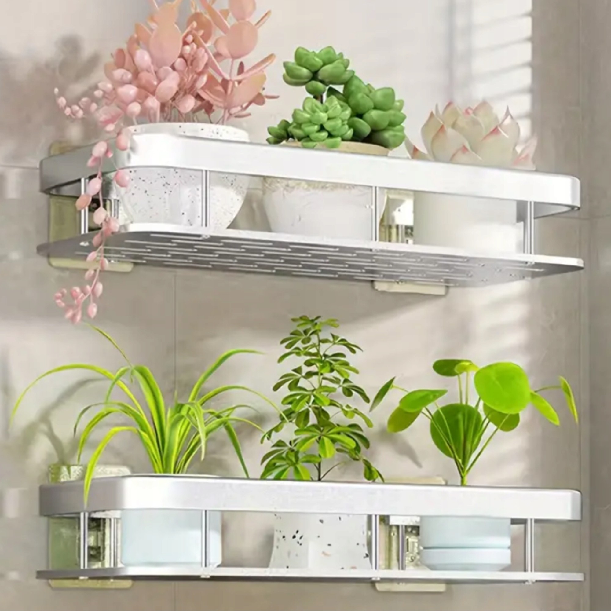 KOMPLET 2 SZT PÓŁKA ŁAZIENKOWA WISZĄCA METALOWA SAMOPRZYLEPNA SREBRNA LOFT [P1-SR]