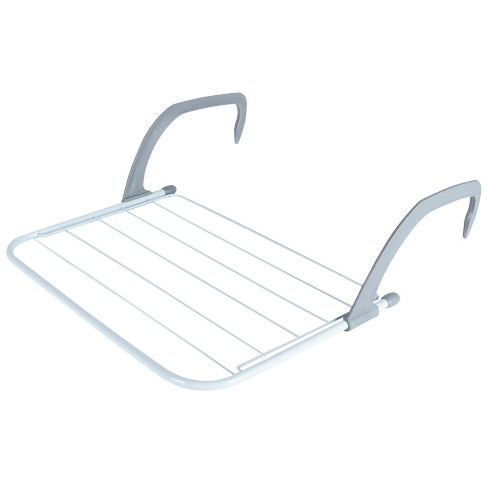 Składana suszarka na kaloryfer metalowa biała 55x50,5 cm – 10 prętów, pojemność 6 kg, rozkładane skrzydło, do łazienki i balkonu