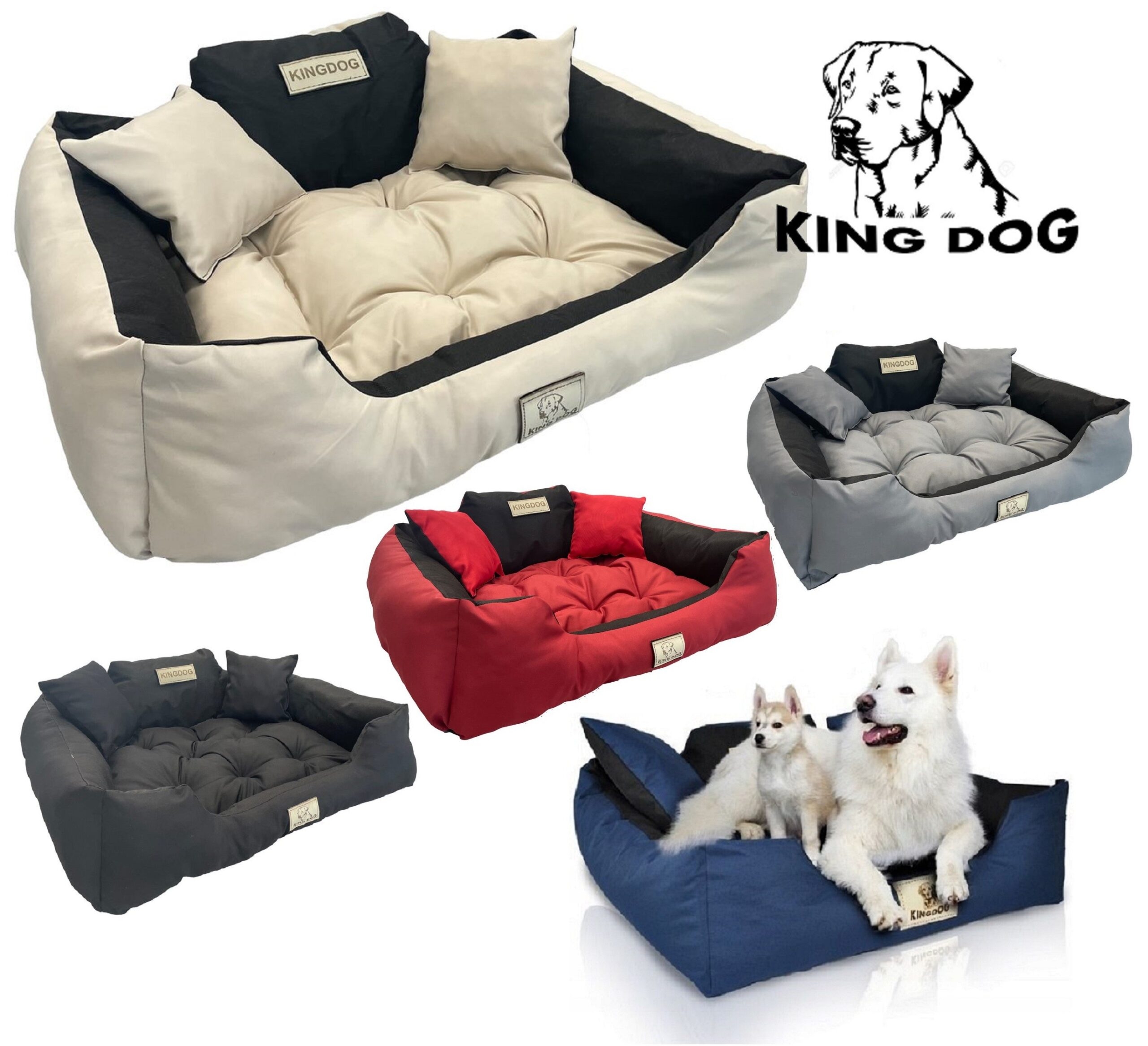 Legowisko dla psa kojec KINGDOG 75x65 cm personalizowane wodoodporne beżowe