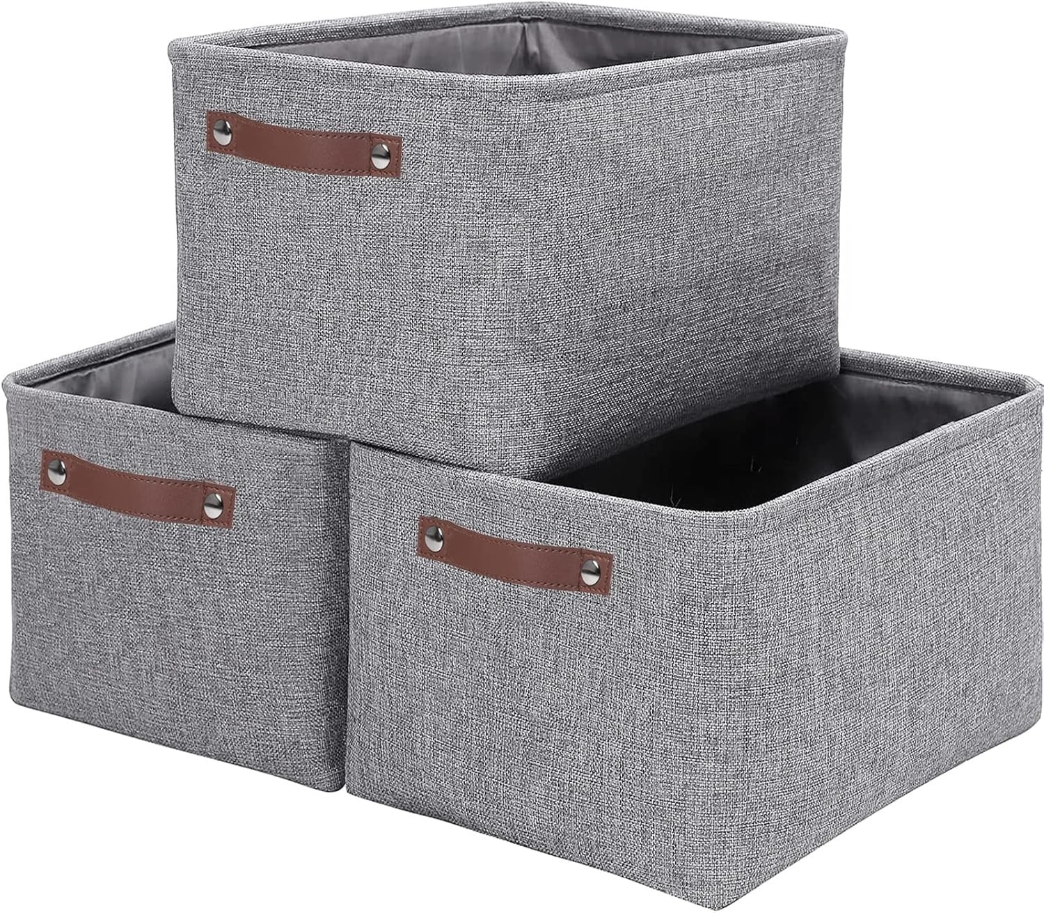 Składany pojemnik organizacyjny z bawełnianego lnu szary,  37x26x20 cm 3 sztuki w zestawie