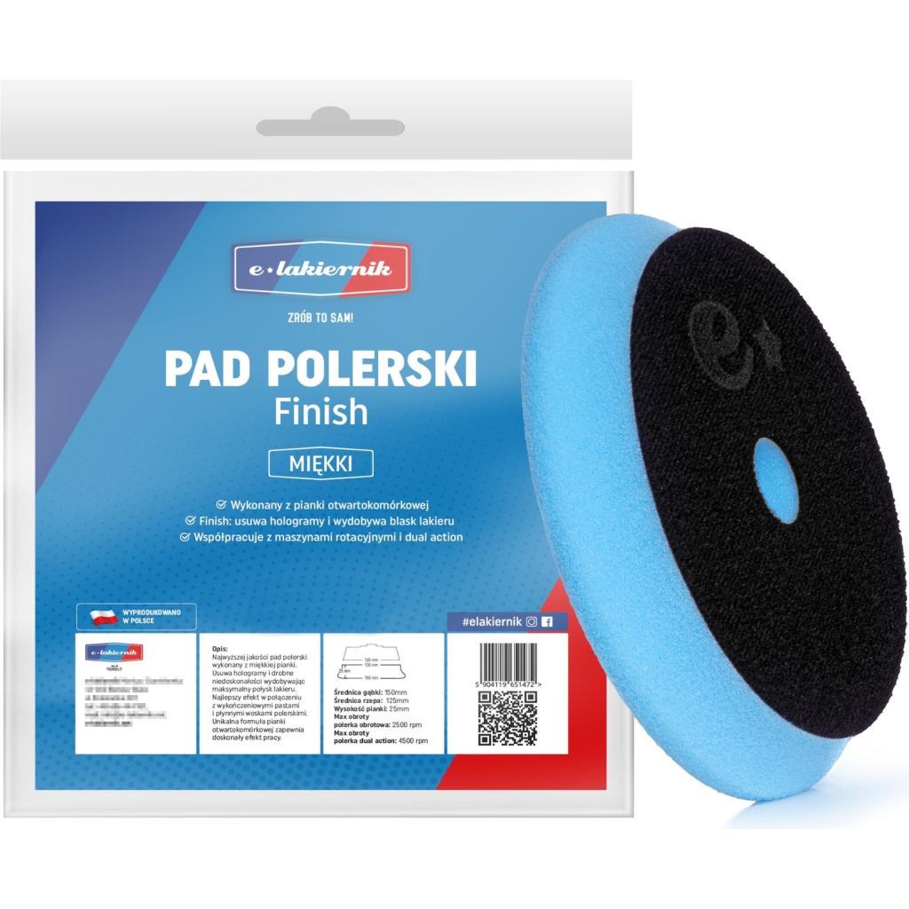 Pad Polerski Miękki Premium 150mm Rzep 125mm Gąbka Tarcza Finish elakiernik