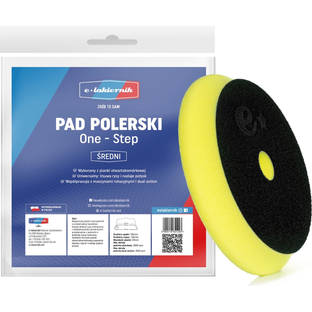 Pad Polerski Średni Premium 150mm Rzep 125mm Gąbka Tarcza Żółta e-lakiernik