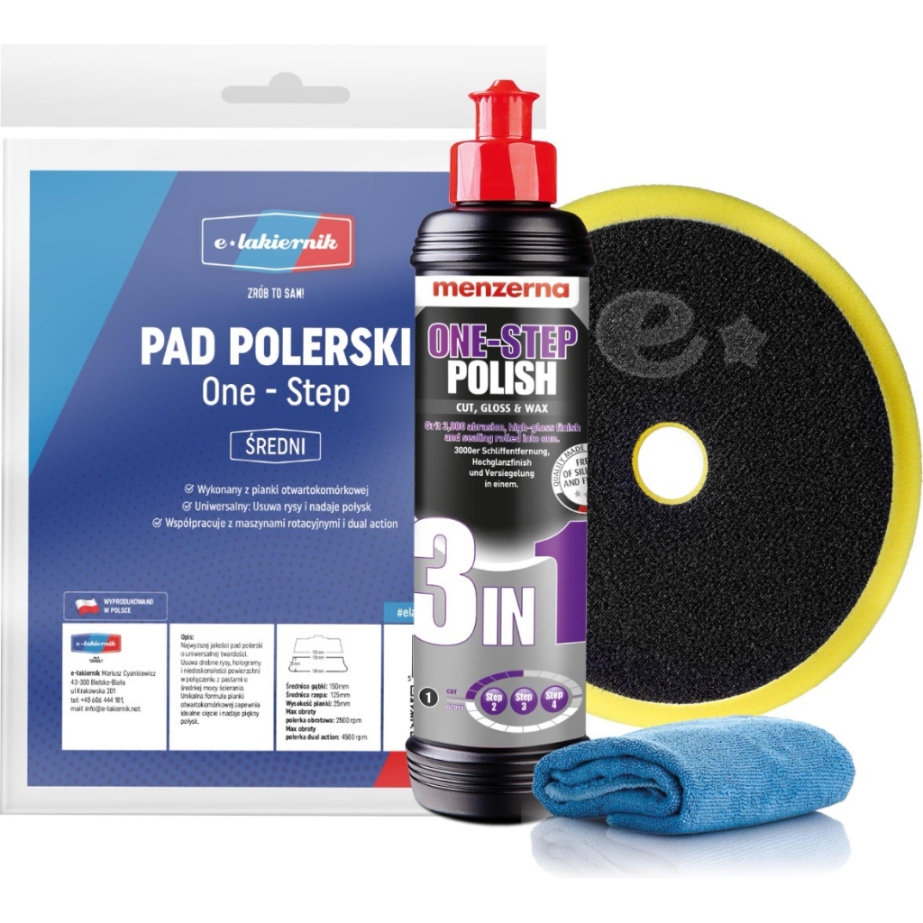Pasta Polerska Menzerna Do Lakieru 3w1 One Step 250ml + Pad Polerski Średni