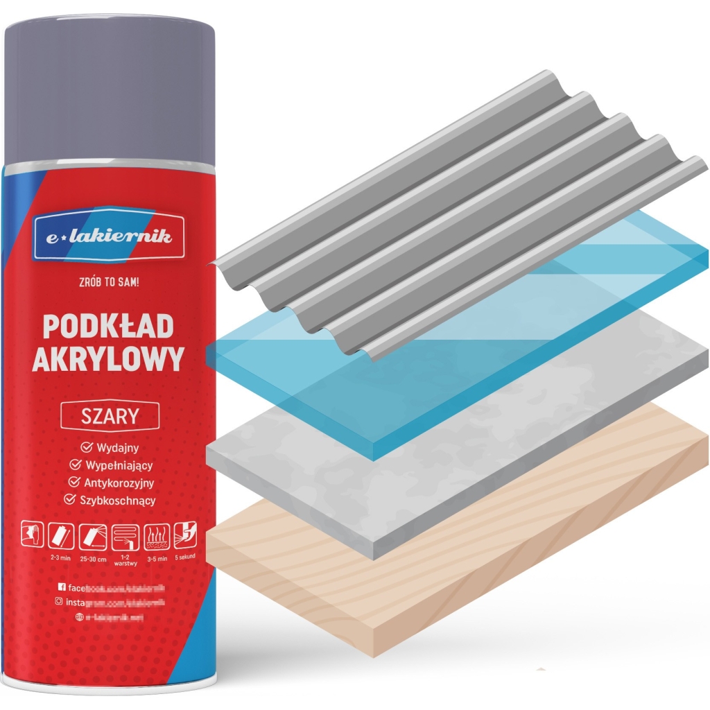 Podkład Akrylowy Szary Spray Szybkoschnący 400ml e-lakiernik