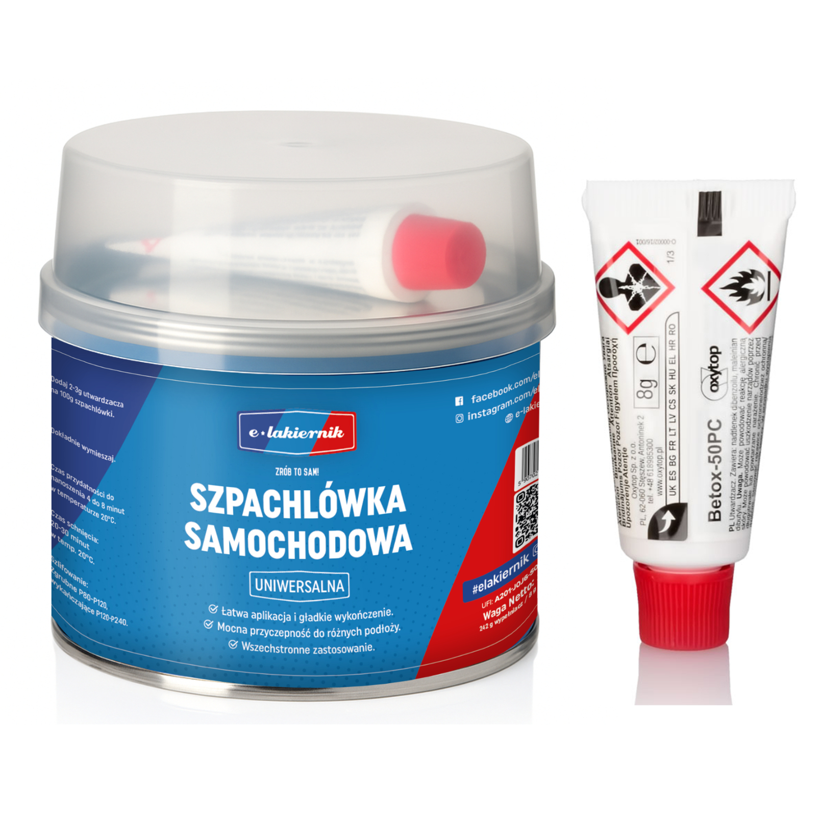 Szpachlówka Uniwersalna Wypełniająca e-lakiernik 0,25kg Samochodowa