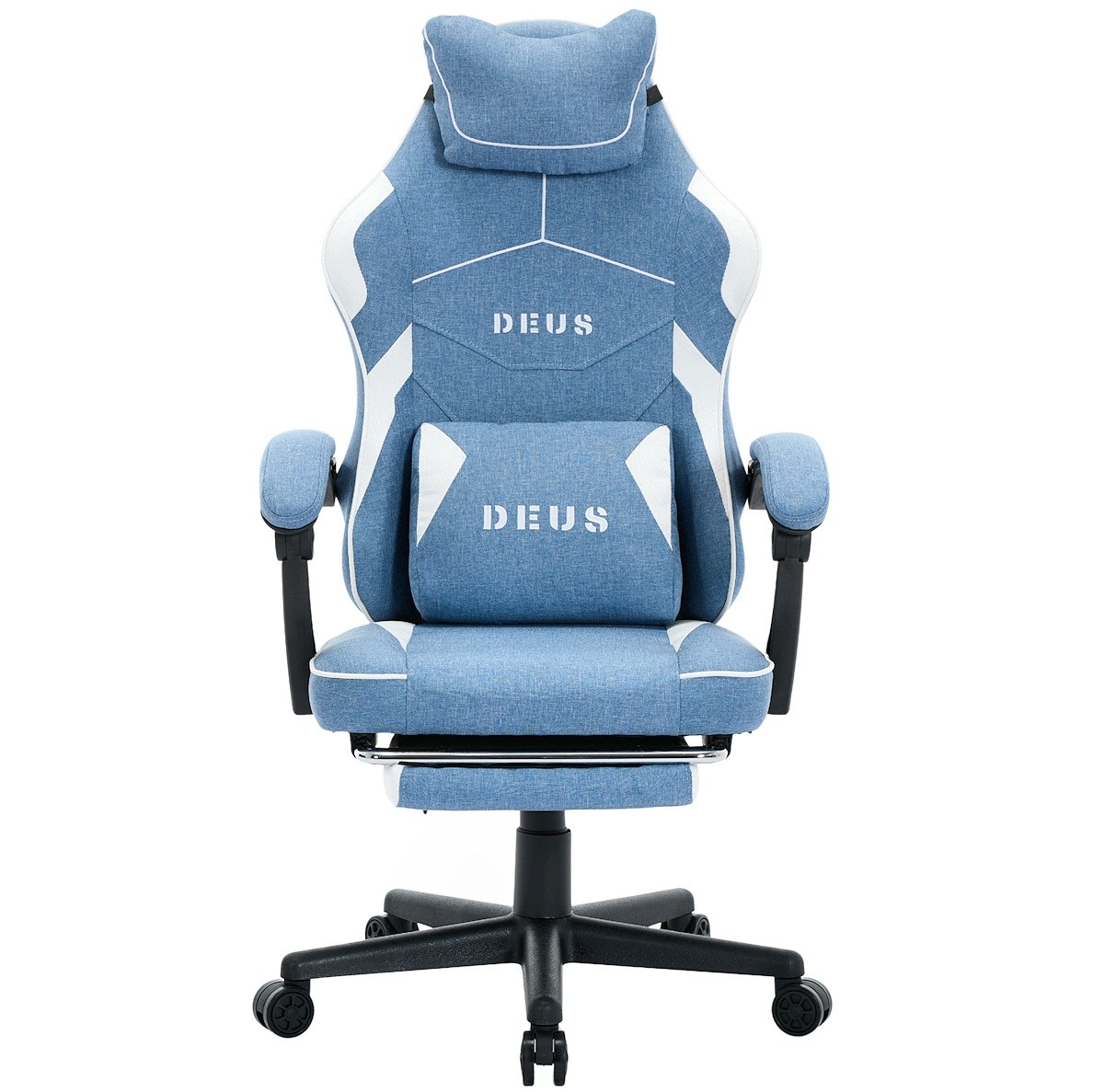 Fotel Gamingowy DEUS EDGE Light Blue Tkanina Podnóżek Regulowany