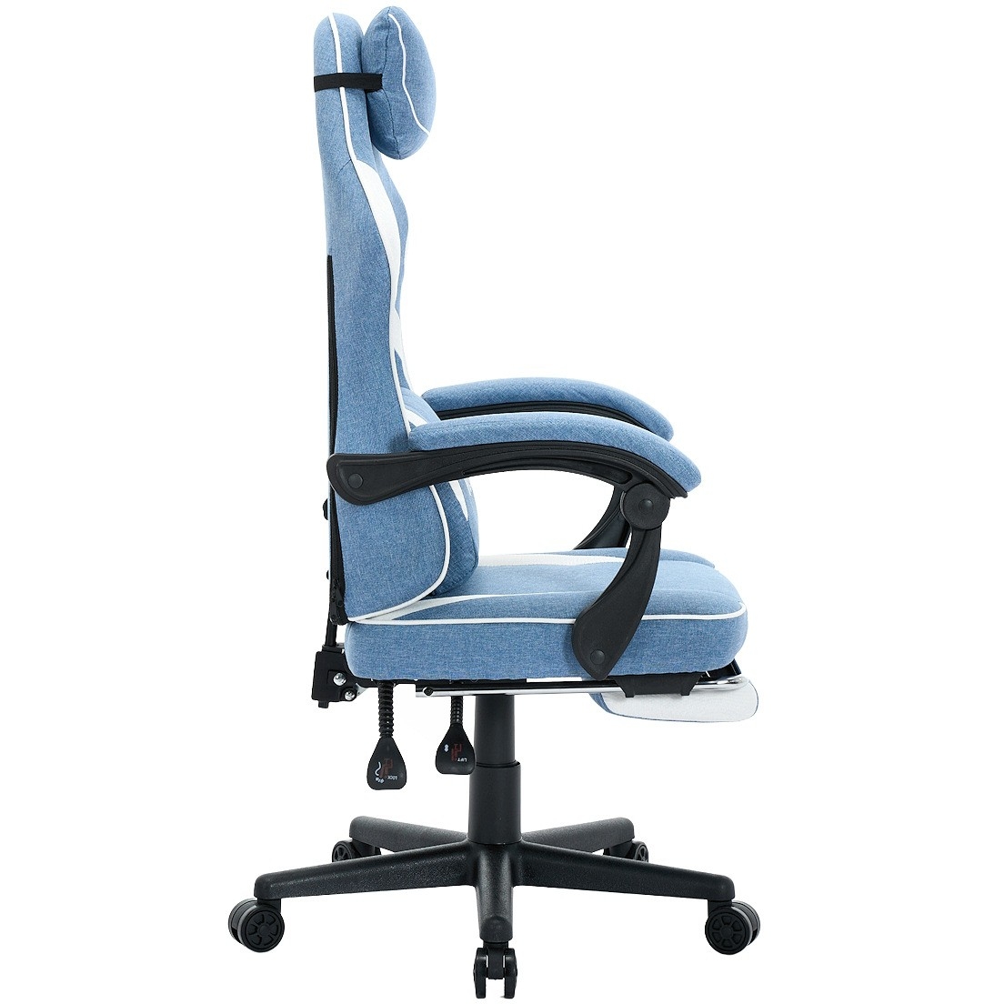 Fotel Gamingowy DEUS EDGE Light Blue Tkanina Podnóżek Regulowany