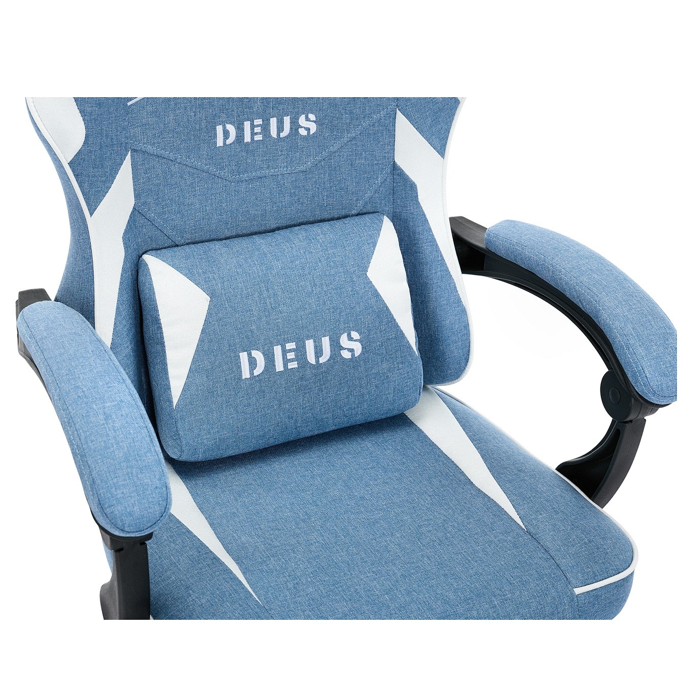Fotel Gamingowy DEUS EDGE Light Blue Tkanina Podnóżek Regulowany