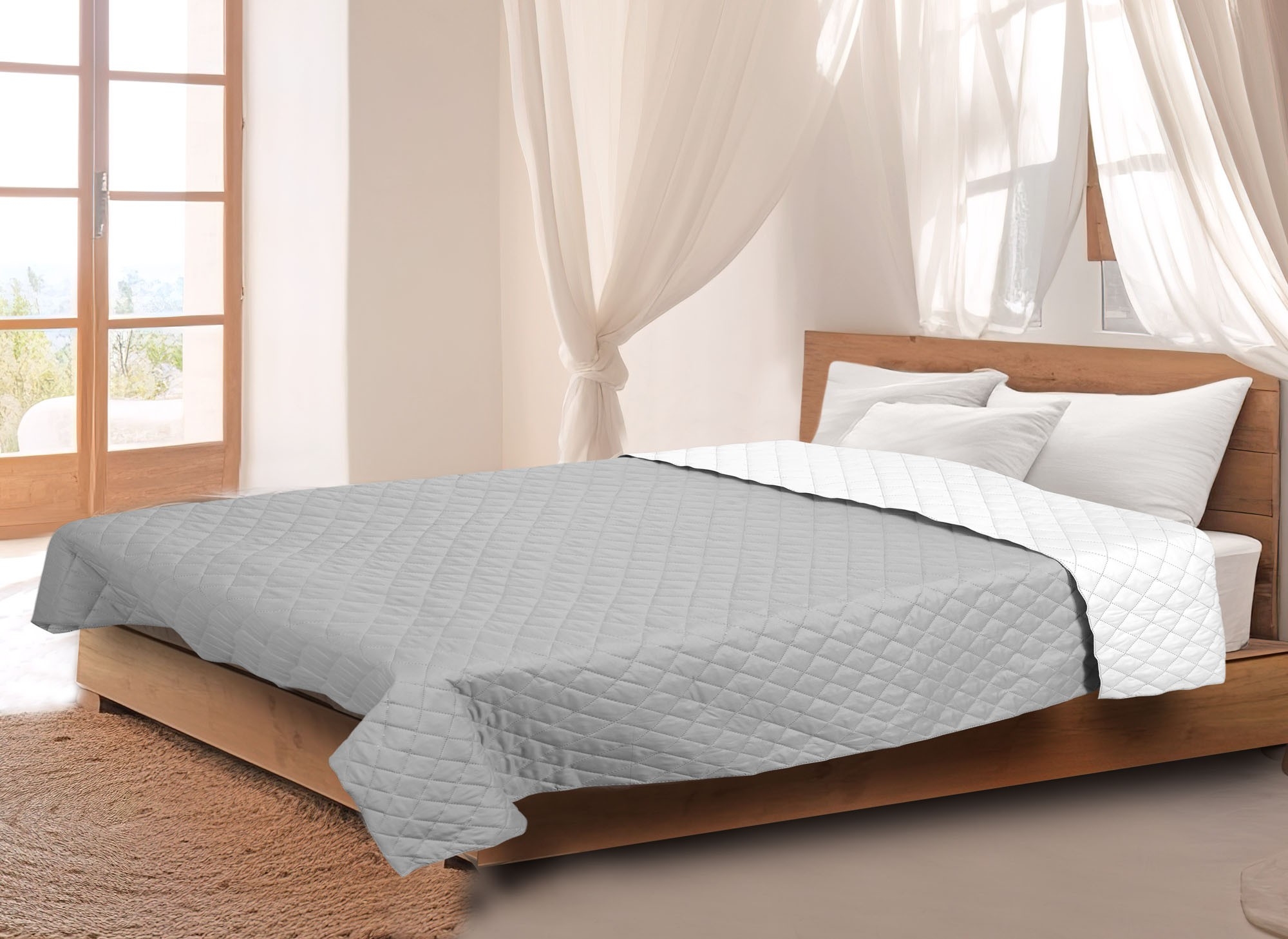 Narzuta Pikowana 200x220 Szaro-Biała Na Łóżko Premium