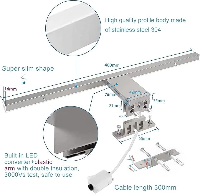 Lampa łazienkowa, oświetlenie lustra, LED do szafki 10w 800lumenów