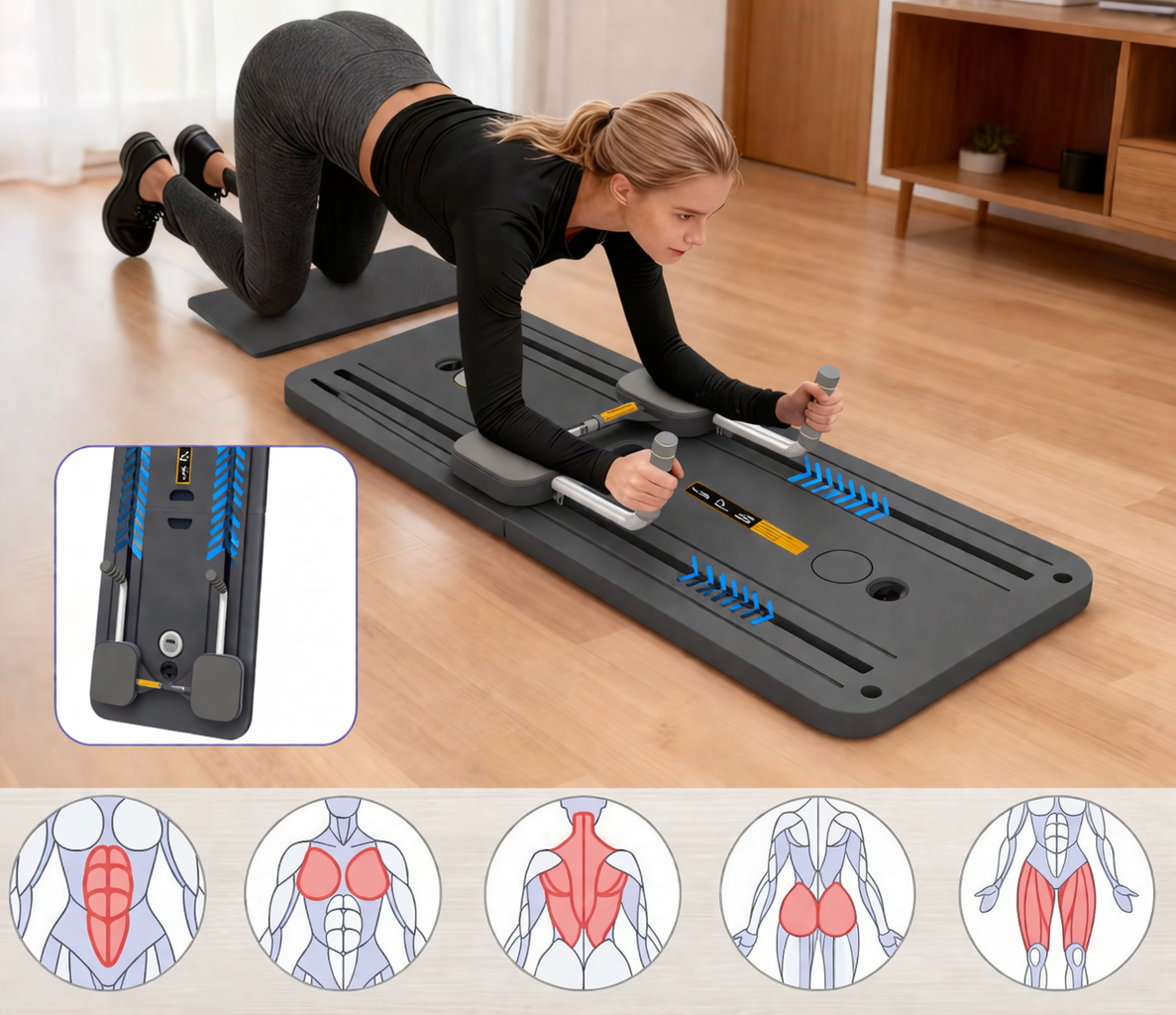 DESKA DO PILATESU ĆWICZEŃ REFORMER PILATES MATA TAŚMY OPOROWE TIMER [REFORMER1]